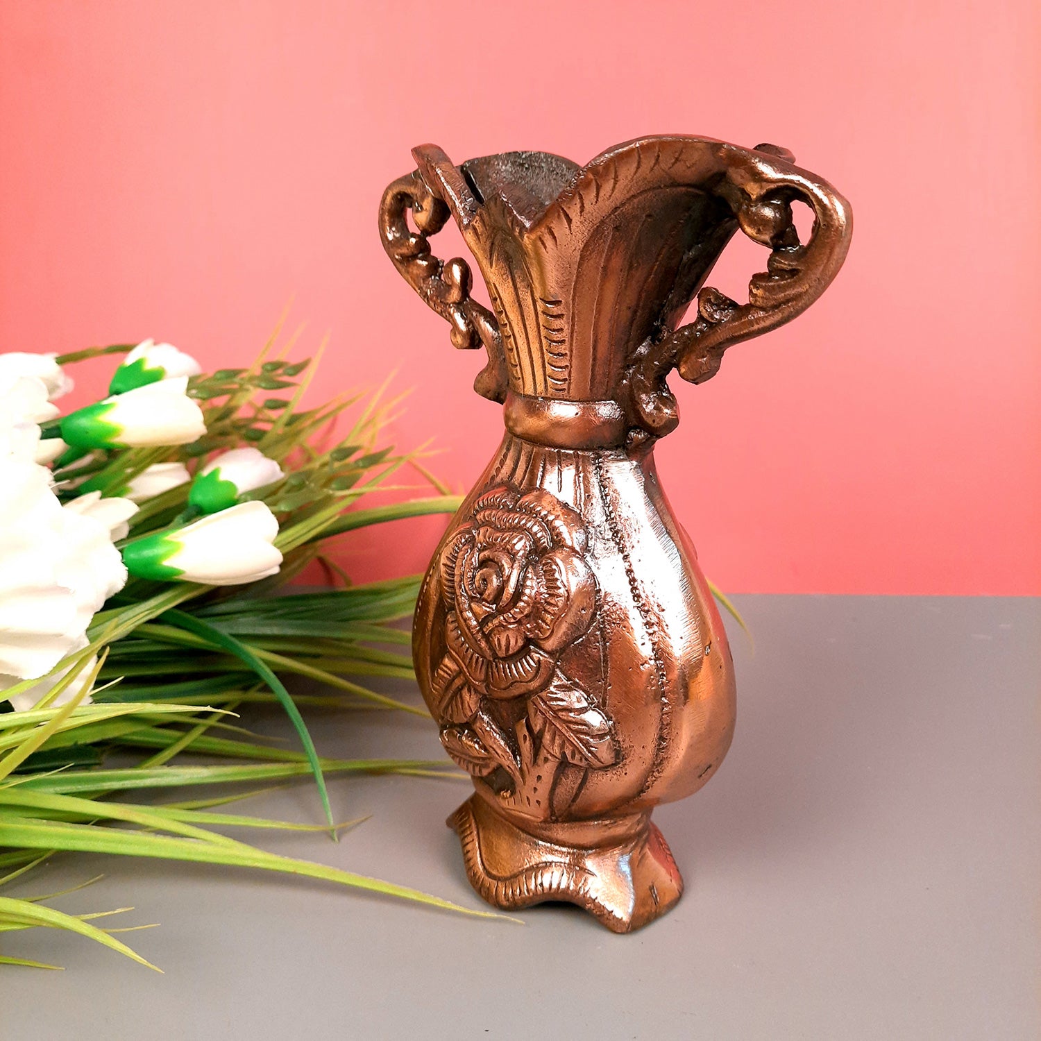 Vase | Flower Pot - Metal | Showpiece Cum Vase - for Home Decoration, Living Room, Table, Shelf, Office , Interior Decor | Gifts for All Occasions - 8 Inches