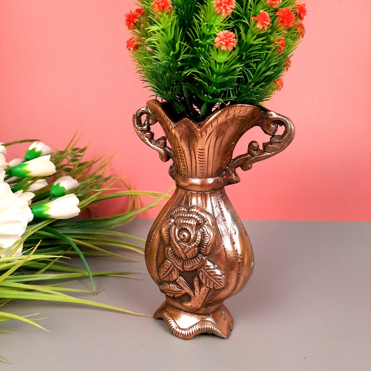 Vase | Flower Pot - Metal | Showpiece Cum Vase - for Home Decoration, Living Room, Table, Shelf, Office , Interior Decor | Gifts for All Occasions - 8 Inches