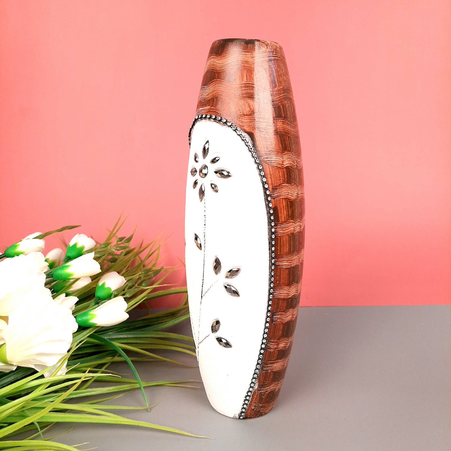 Flower Vase Marble - Peacock Design for Table Decoration | Handcrafted Flower Pot - for Home, Shelf, Living Room, Entrance Decor & Wedding / Housewarming Gifts - 10 inch - Apkamart #Style_Design 2