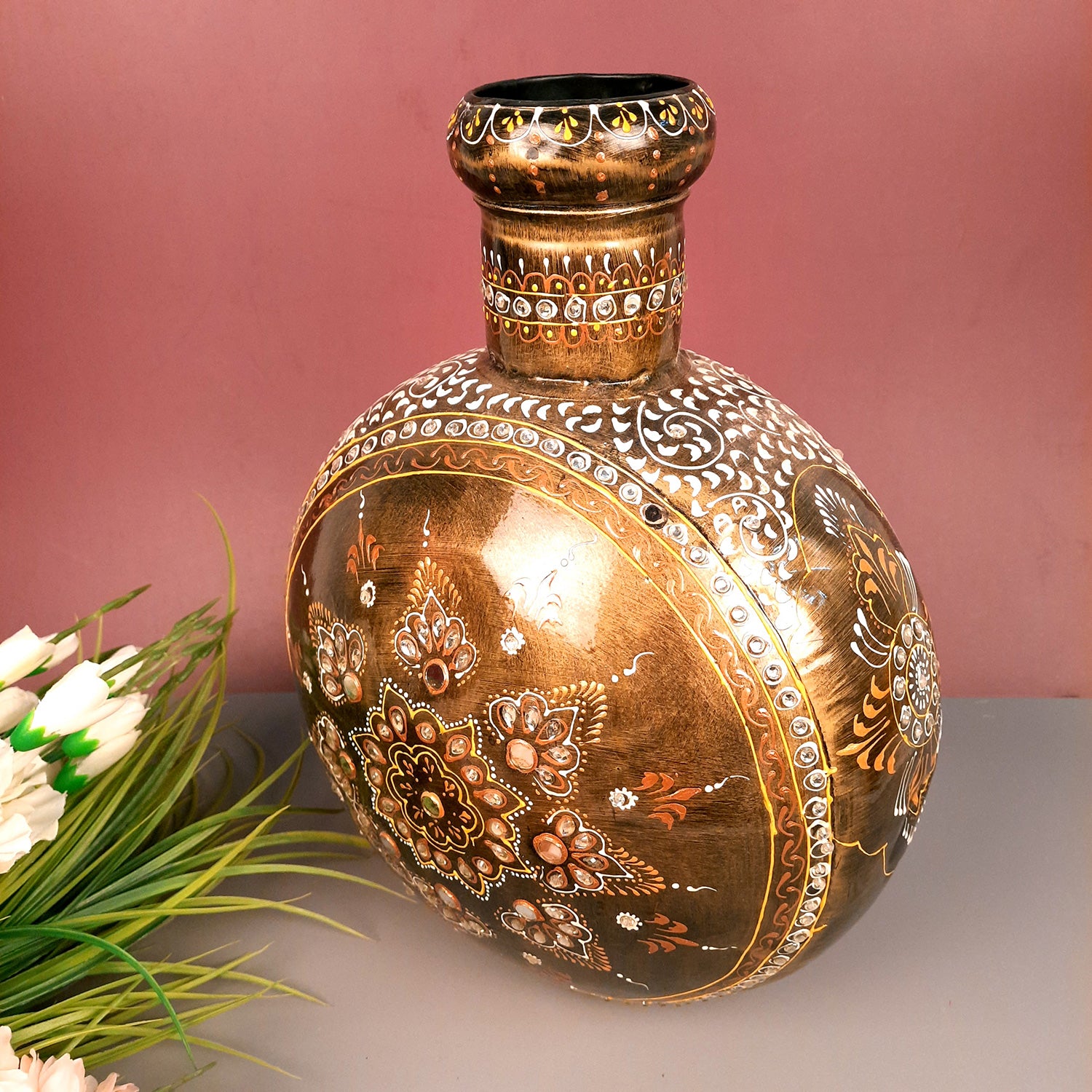 Flower Pot | Vase - Metal With Pitcher Design - for Home Decoration, Living Room, Table, Shelf, Office & Interior Decor | House Warming & Festival Gift -15 Inch