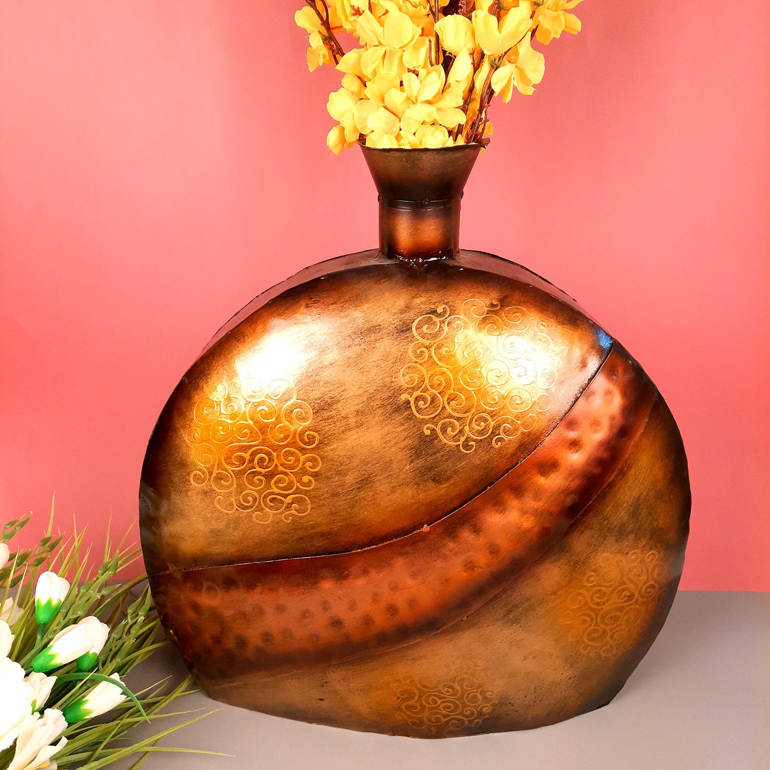 Flower Pot Big | Antique Metal Vase - For Home, Living Room, Dining Space, Corner Decor & Gifts - 10 Inch - Apkamart