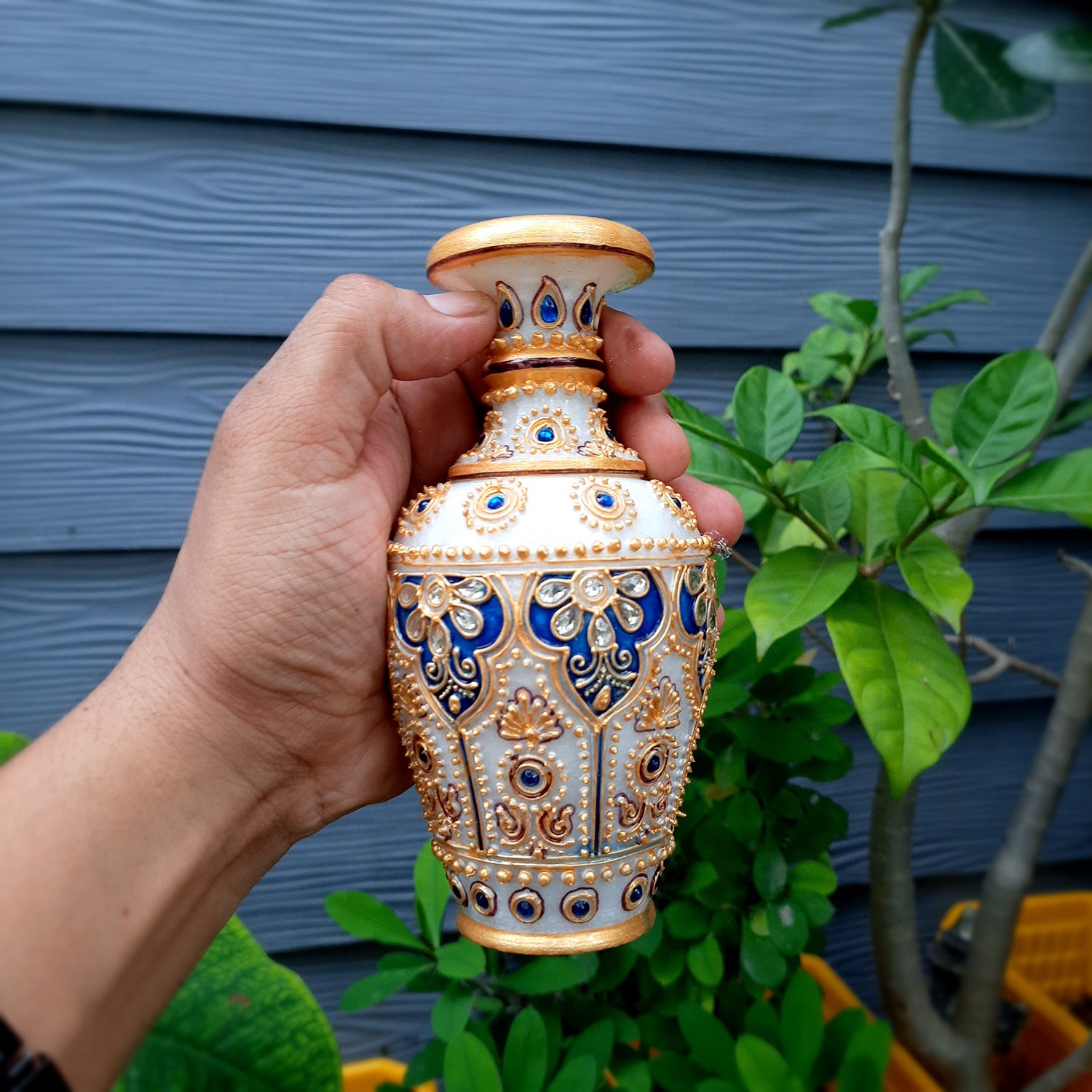 Flower Vase Marble| Flower Pot - For Home, Table Decor, Living Room & Gifts - 6 inches - Apkamart