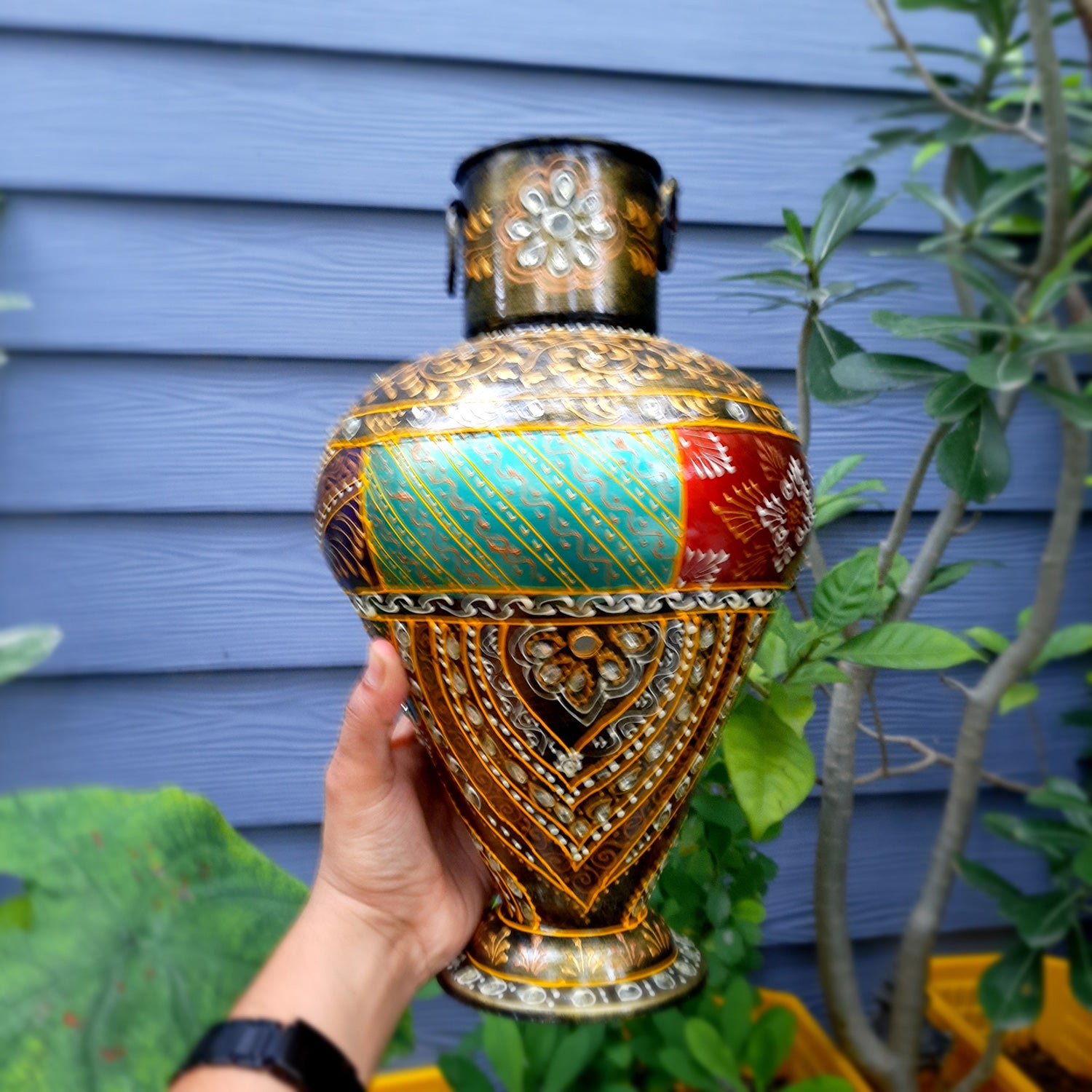 Flower Pot | Vase - Metal - for Home Decoration, Living Room, Table, Shelf, Office & Interior Decor | House Warming & Festival Gift - 14 Inch