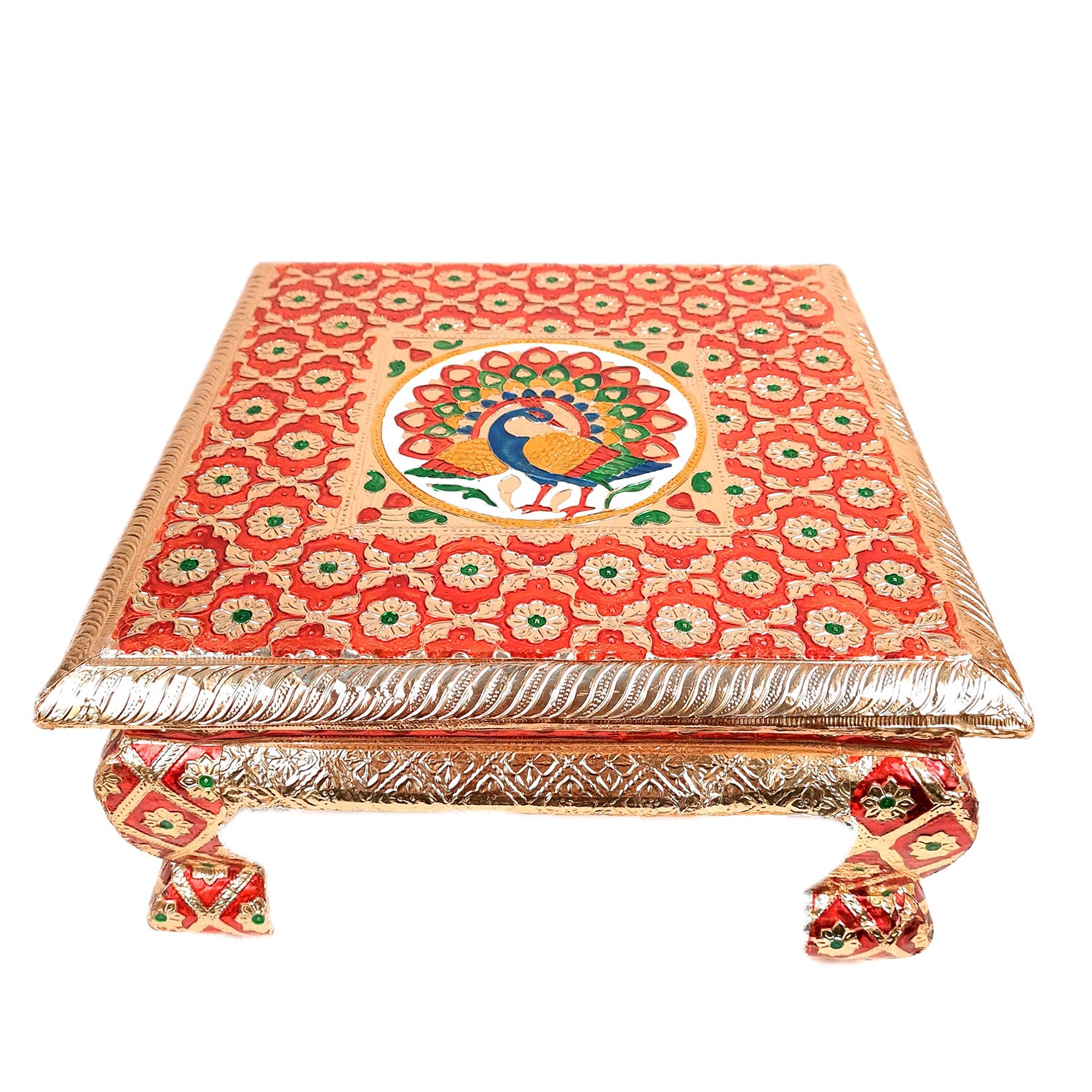 Meenakari Wooden Chowki Bajot - For Pooja & Home Decor - 12 Inch- Apkamart #Style_Pack of 1