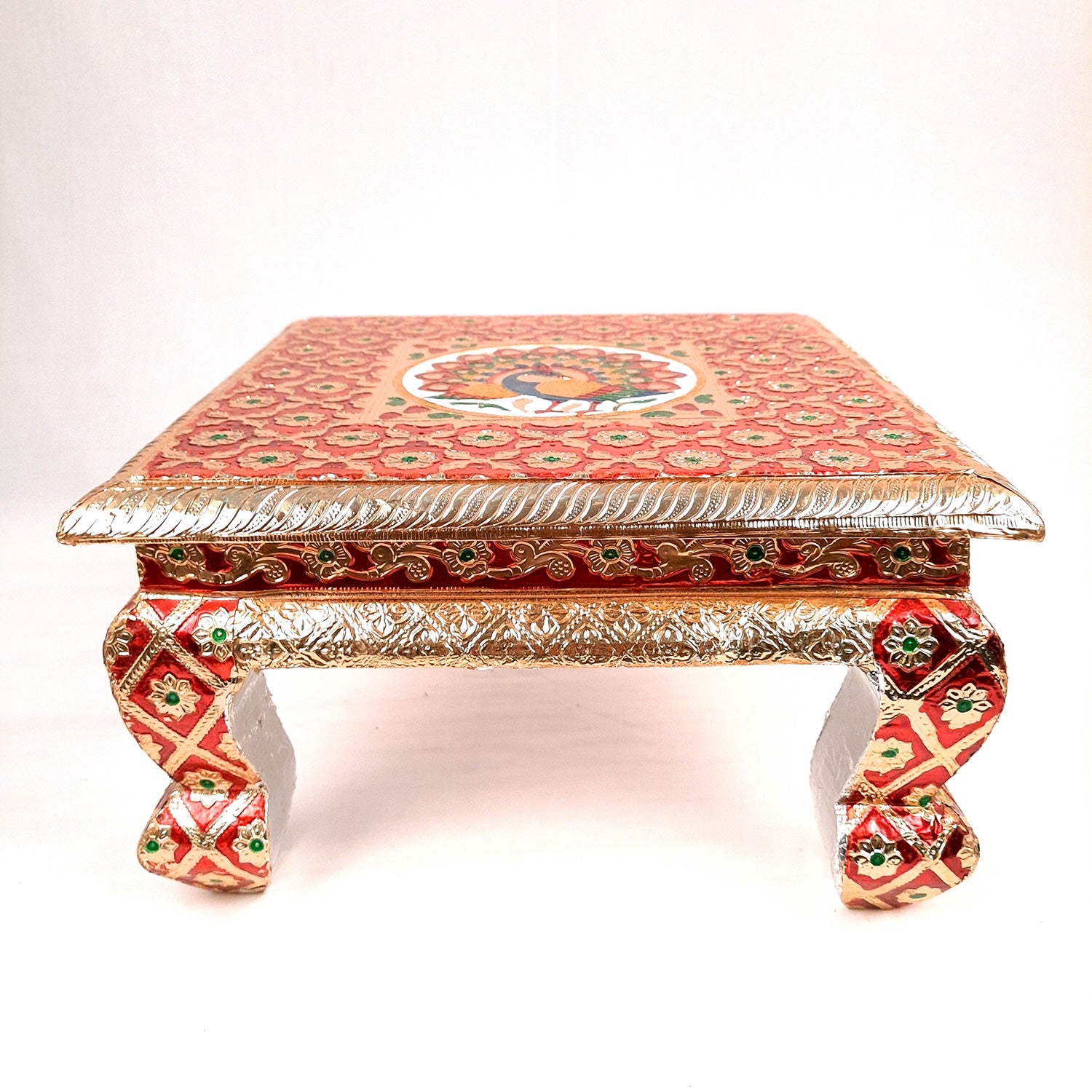 Meenakari Wooden Chowki Bajot - For Pooja & Home Decor - 12 Inch- Apkamart #Style_Pack of 1