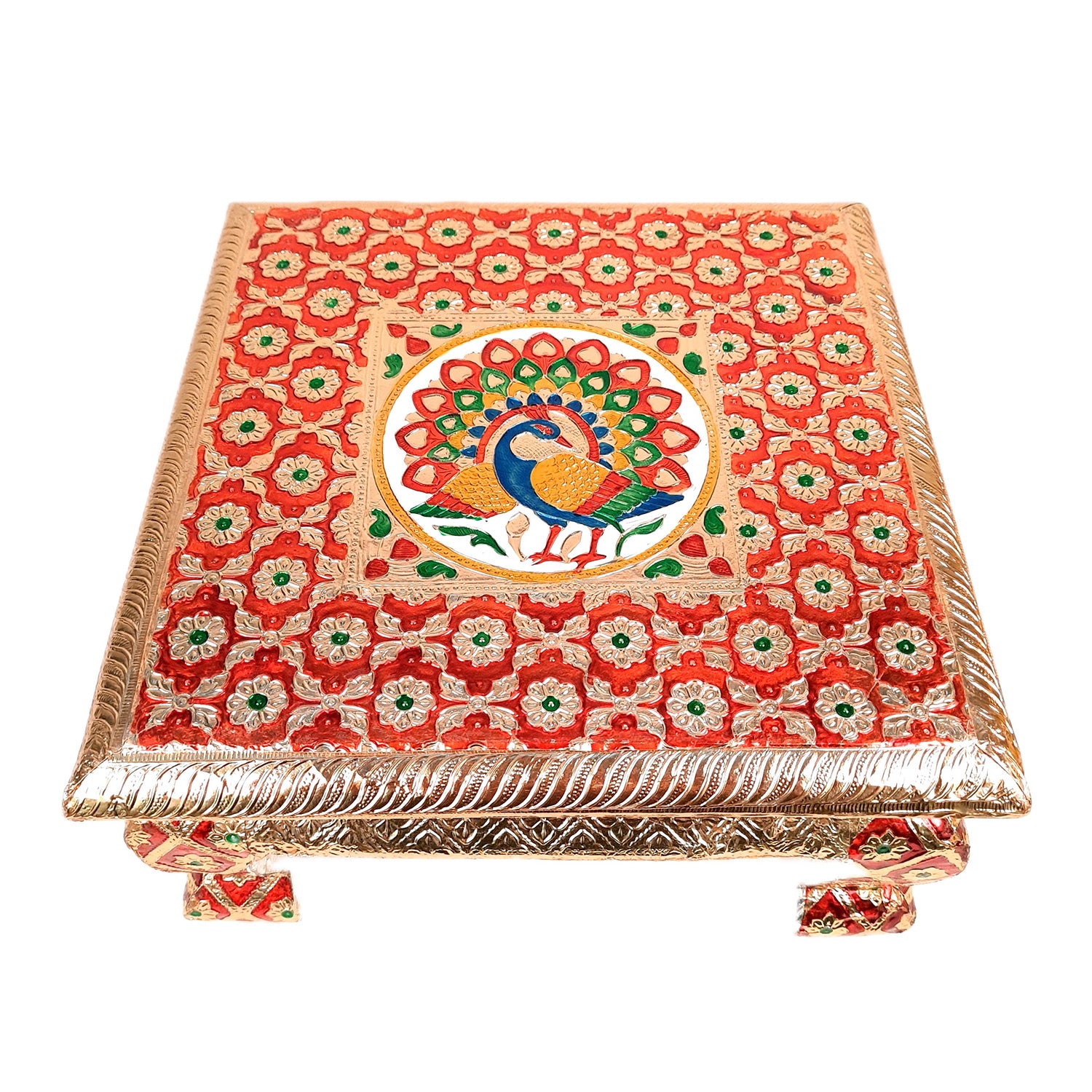 Meenakari Wooden Chowki Bajot - For Pooja & Home Decor - 12 Inch- Apkamart #Style_Pack of 2