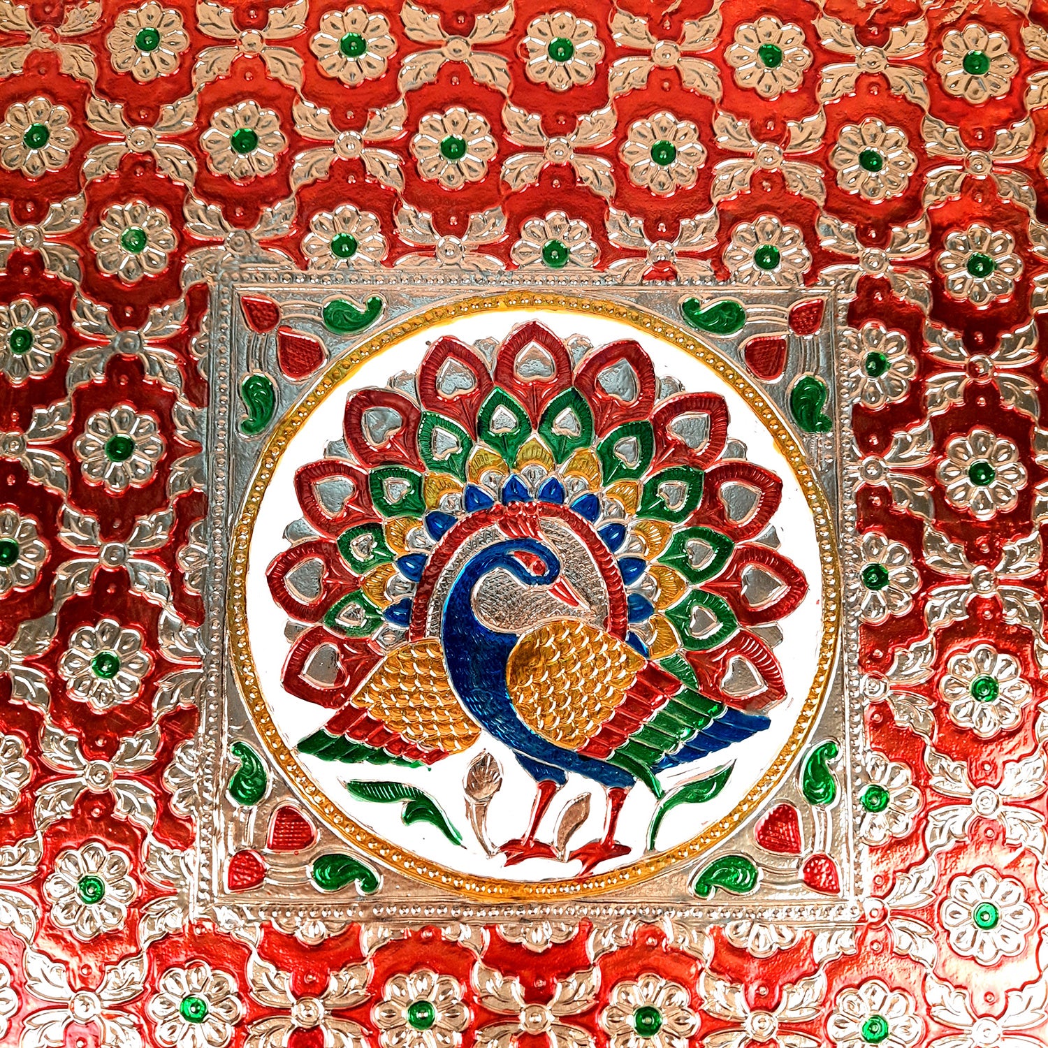 Meenakari Wooden Chowki Bajot - For Pooja & Home Decor - 12 Inch- Apkamart #Style_Pack of 1