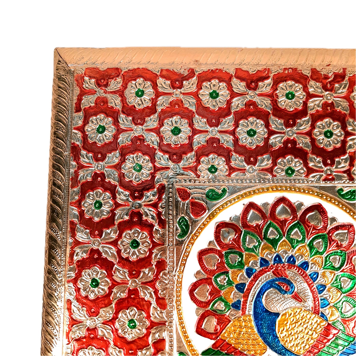 Meenakari Wooden Chowki Bajot - For Pooja & Home Decor - 12 Inch- Apkamart #Style_Pack of 1