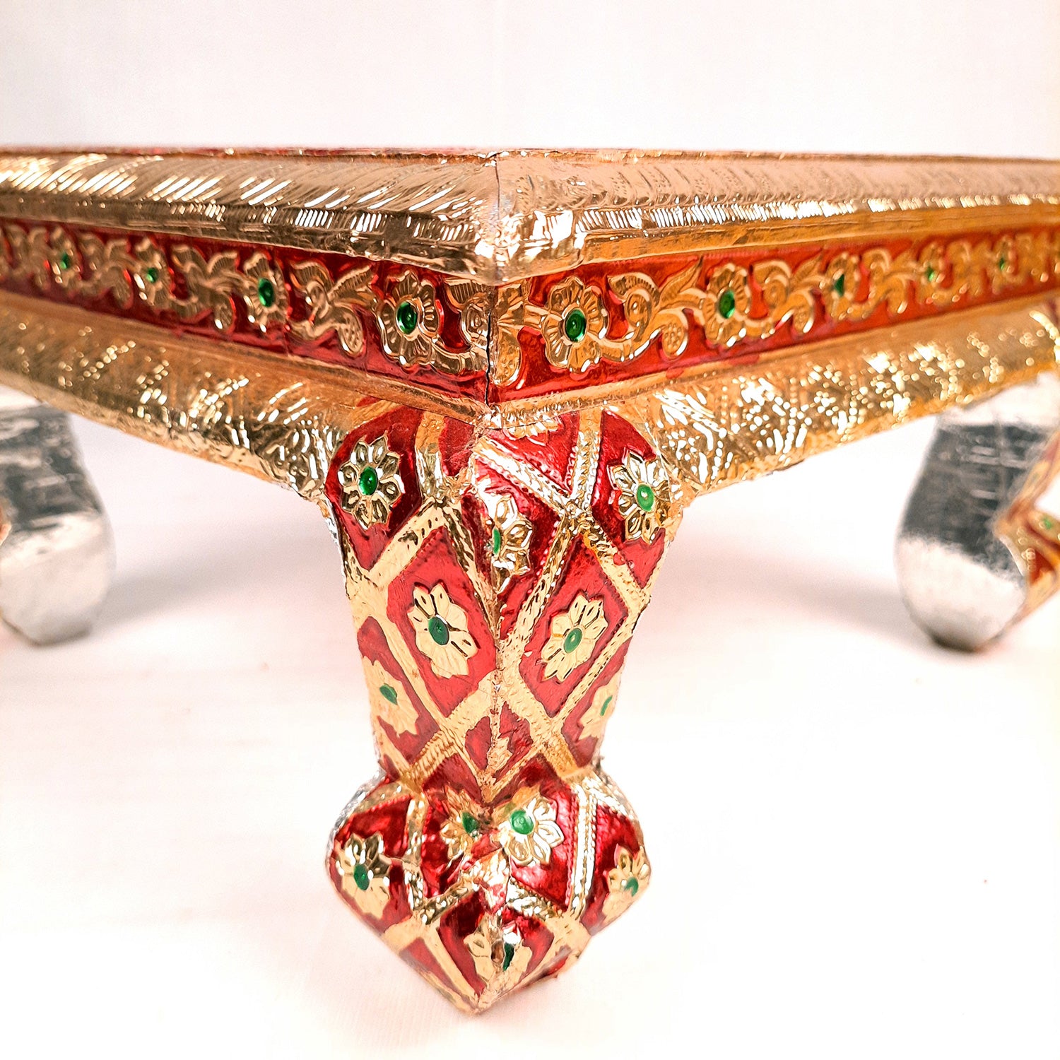 Meenakari Wooden Chowki Bajot - For Pooja & Home Decor - 12 Inch- Apkamart #Style_Pack of 2