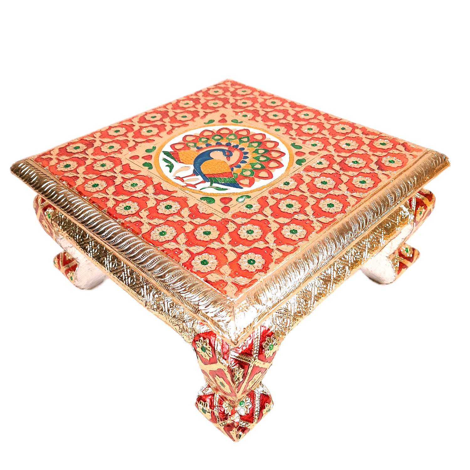 Meenakari Wooden Chowki Bajot - For Pooja & Home Decor - 12 Inch- Apkamart #Style_Pack of 2