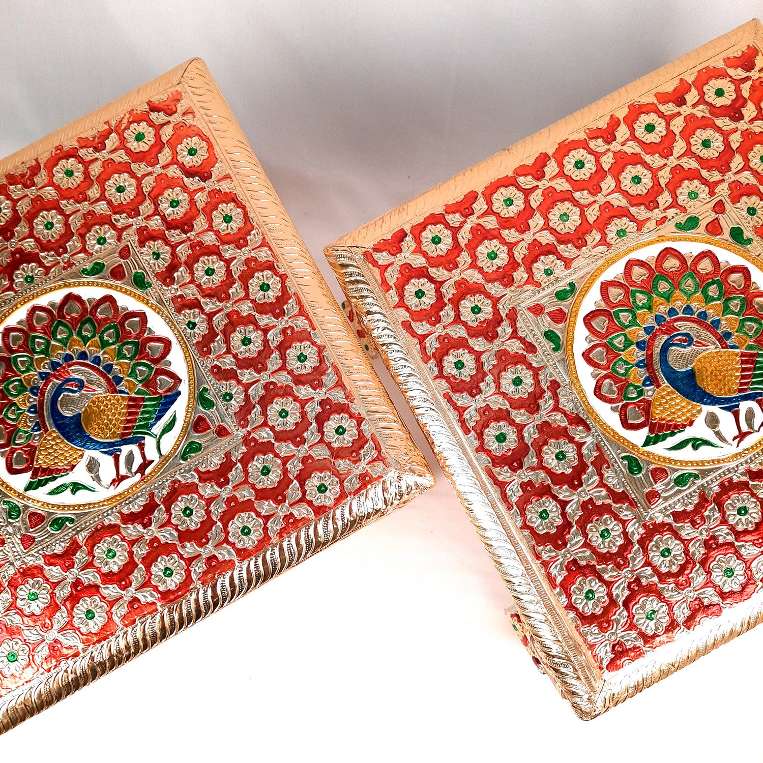 Meenakari Wooden Chowki Bajot - For Pooja & Home Decor - 12 Inch- Apkamart #Style_Pack of 2