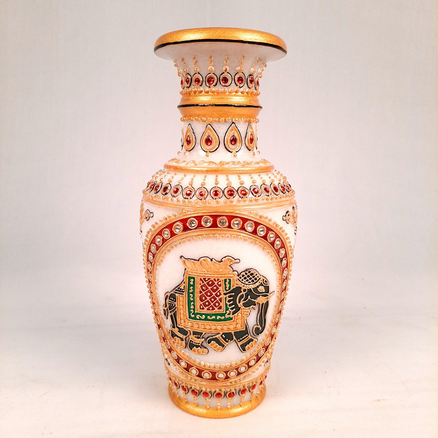 Flower Pot | Vase - Marble With Intricate Handwork, Rich Detailing And Elephant Design - for Home Decoration, Living Room, Table, Shelf, Office & Interior Decor | House Warming & Festival Gift  - 9 Inch