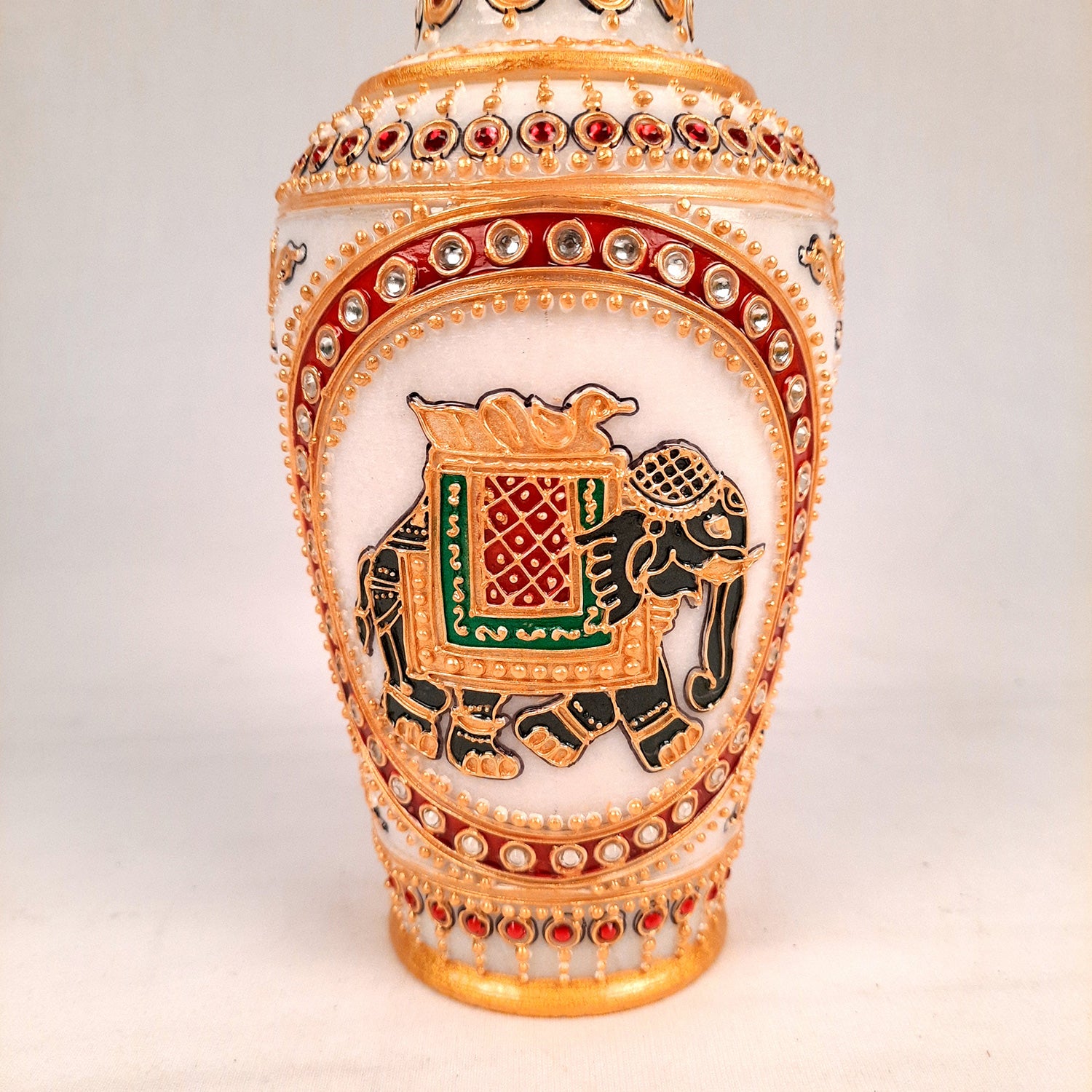 Flower Pot | Vase - Marble With Intricate Handwork, Rich Detailing And Elephant Design - for Home Decoration, Living Room, Table, Shelf, Office & Interior Decor | House Warming & Festival Gift  - 9 Inch