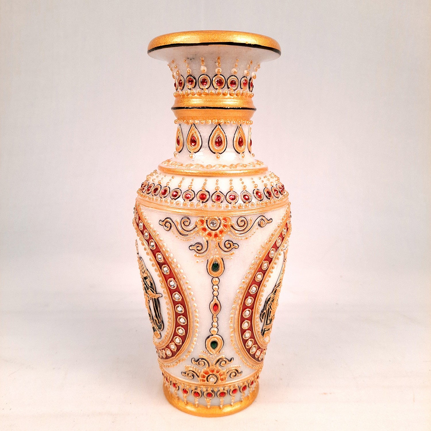 Flower Pot | Vase - Marble With Intricate Handwork, Rich Detailing And Elephant Design - for Home Decoration, Living Room, Table, Shelf, Office & Interior Decor | House Warming & Festival Gift  - 9 Inch