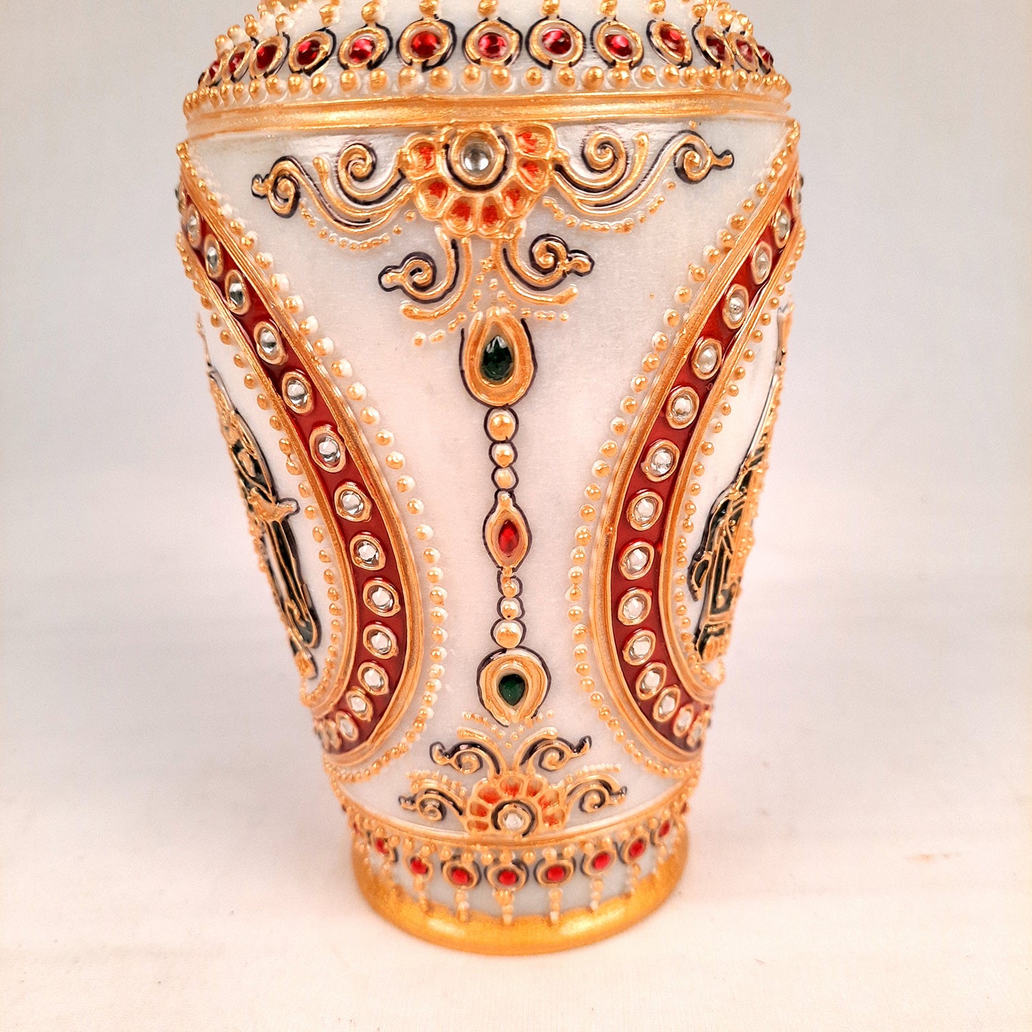 Flower Pot | Vase - Marble With Intricate Handwork, Rich Detailing And Elephant Design - for Home Decoration, Living Room, Table, Shelf, Office & Interior Decor | House Warming & Festival Gift  - 9 Inch
