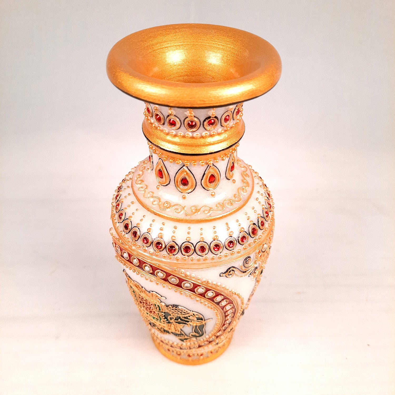 Flower Pot | Vase - Marble With Intricate Handwork, Rich Detailing And Elephant Design - for Home Decoration, Living Room, Table, Shelf, Office & Interior Decor | House Warming & Festival Gift  - 9 Inch