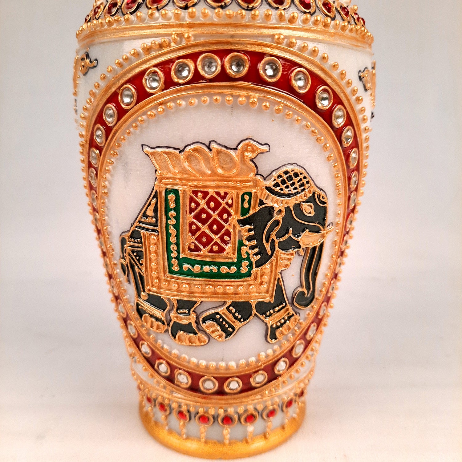 Flower Pot | Vase - Marble With Intricate Handwork, Rich Detailing And Elephant Design - for Home Decoration, Living Room, Table, Shelf, Office & Interior Decor | House Warming & Festival Gift  - 9 Inch