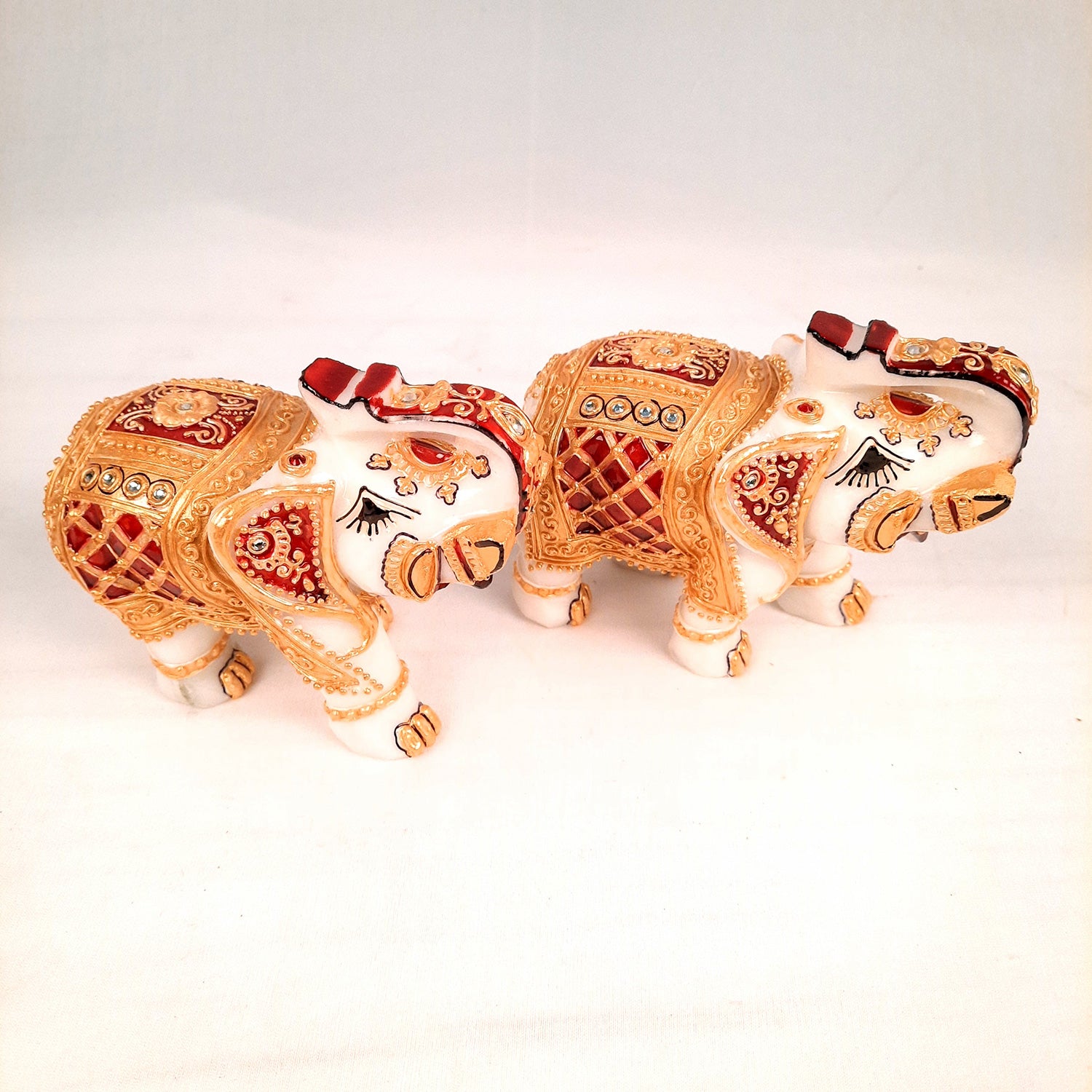 Elephant Showpiece Marble | Decorative Elephant Figurines - For Table, Living Room & Home Decoration - (Height - 4 Inch, Set of 2) - Apkamart