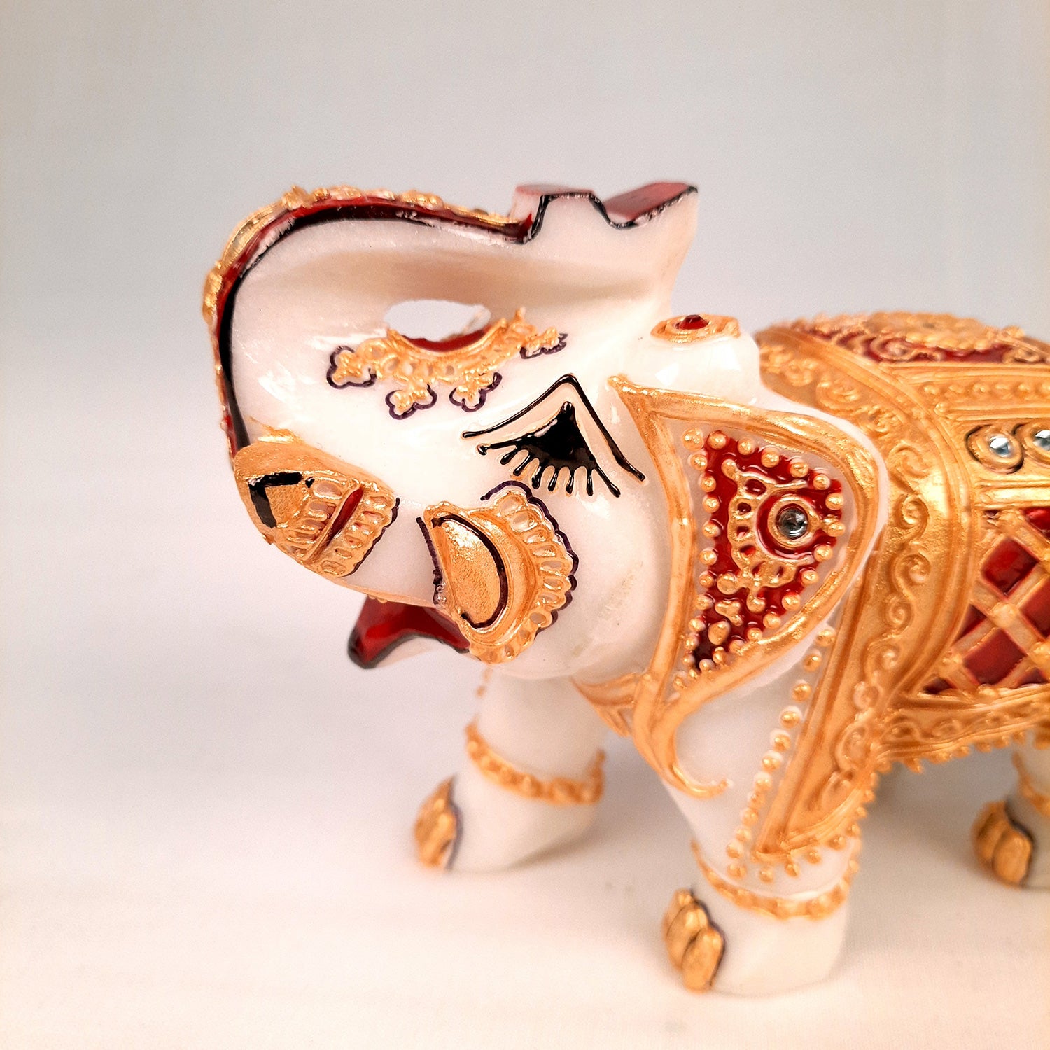 Elephant Showpiece Marble | Decorative Elephant Figurines - For Table, Living Room & Home Decoration - (Height - 4 Inch, Set of 2) - Apkamart