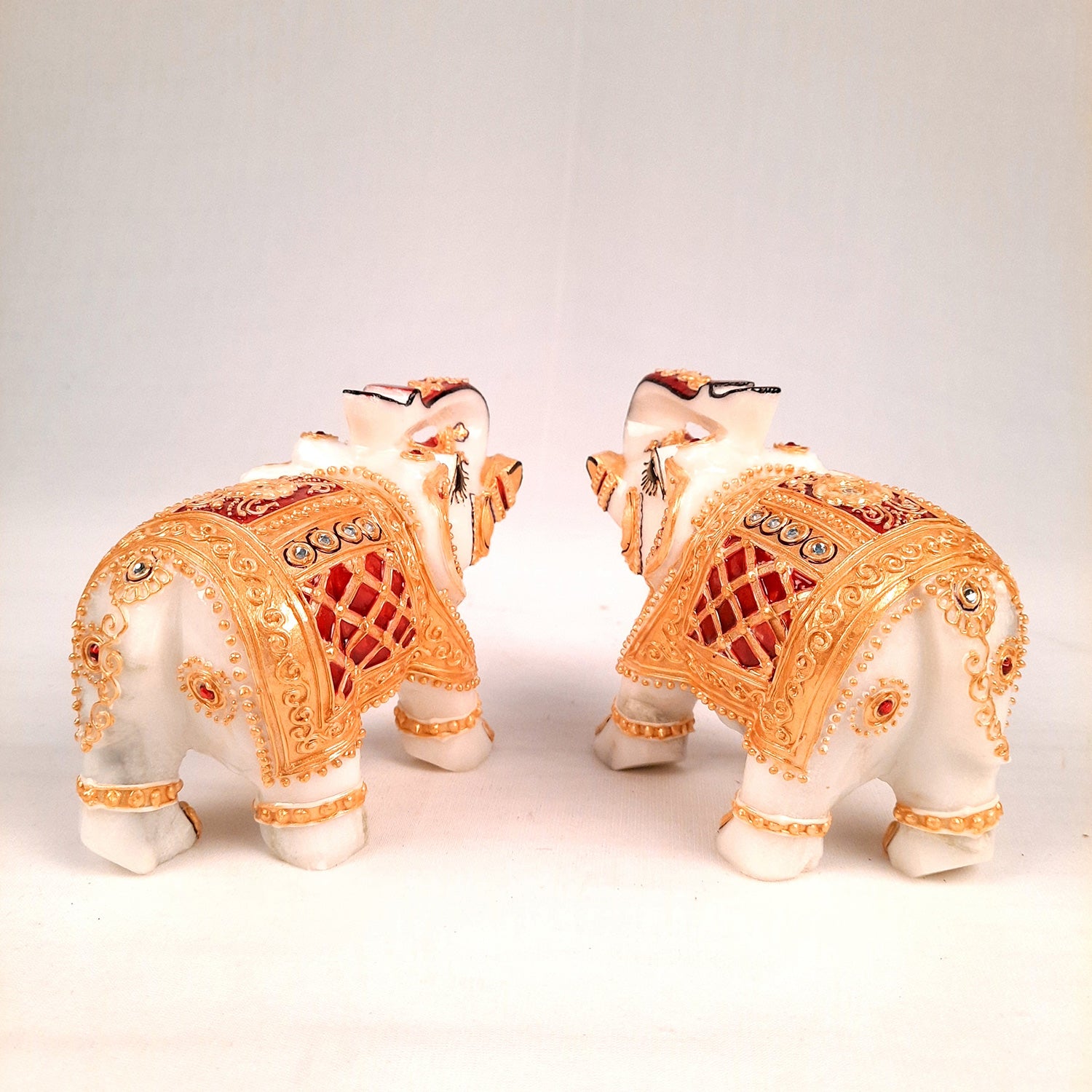 Elephant Showpiece Marble | Decorative Elephant Figurines - For Table, Living Room & Home Decoration - (Height - 4 Inch, Set of 2) - Apkamart