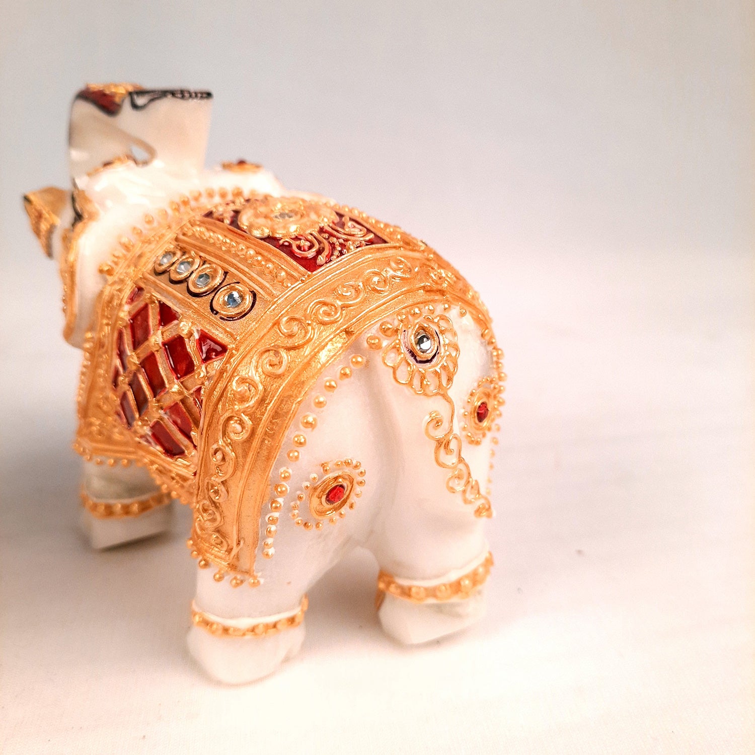 Elephant Showpiece Marble | Decorative Elephant Figurines - For Table, Living Room & Home Decoration - (Height - 4 Inch, Set of 2) - Apkamart
