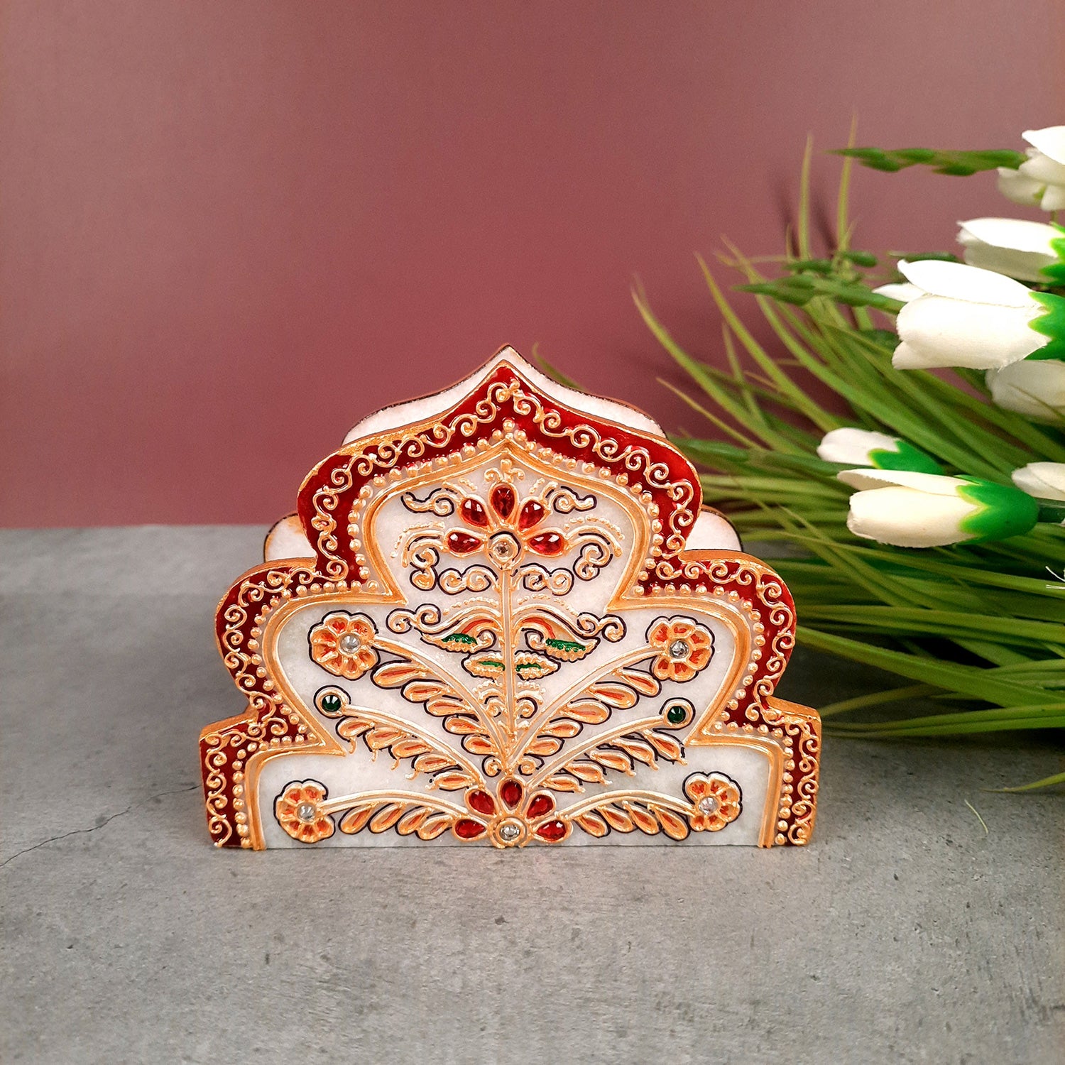 Marble Napkin Holder | Tissue Paper Stand Handcrafted | Tissue Dispenser for Home, Dining, Kitchen, and Center Table Decoration - 5 Inch - Apkamart