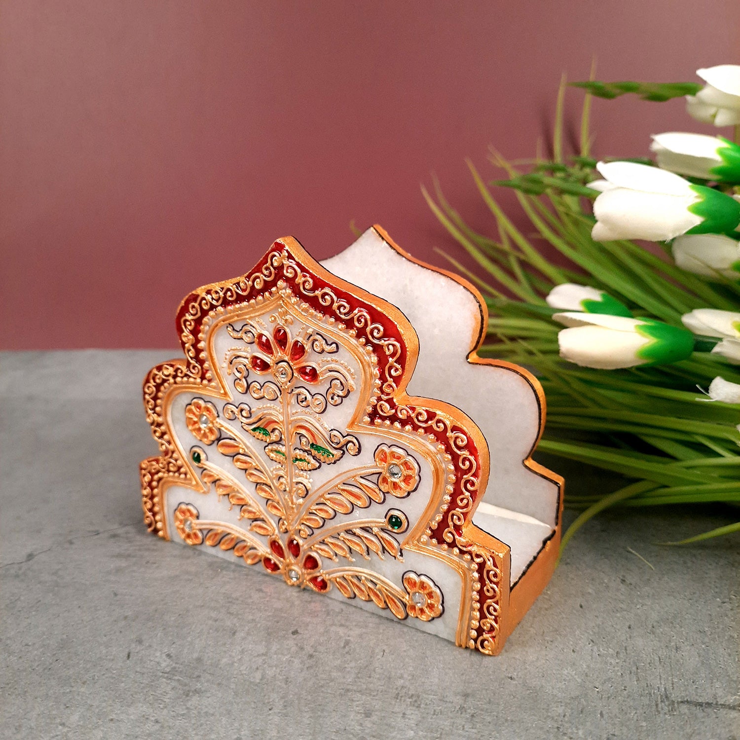 Marble Napkin Holder | Tissue Paper Stand Handcrafted | Tissue Dispenser for Home, Dining, Kitchen, and Center Table Decoration - 5 Inch - Apkamart