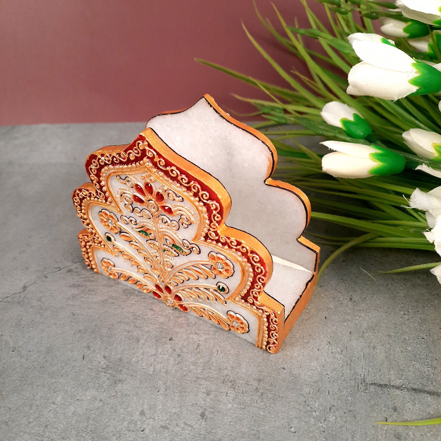 Marble Napkin Holder | Tissue Paper Stand Handcrafted | Tissue Dispenser for Home, Dining, Kitchen, and Center Table Decoration - 5 Inch - Apkamart
