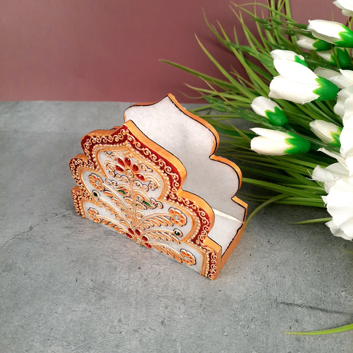 Marble Napkin Holder | Tissue Paper Stand Handcrafted | Tissue Dispenser for Home, Dining, Kitchen, and Center Table Decoration - 5 Inch - Apkamart