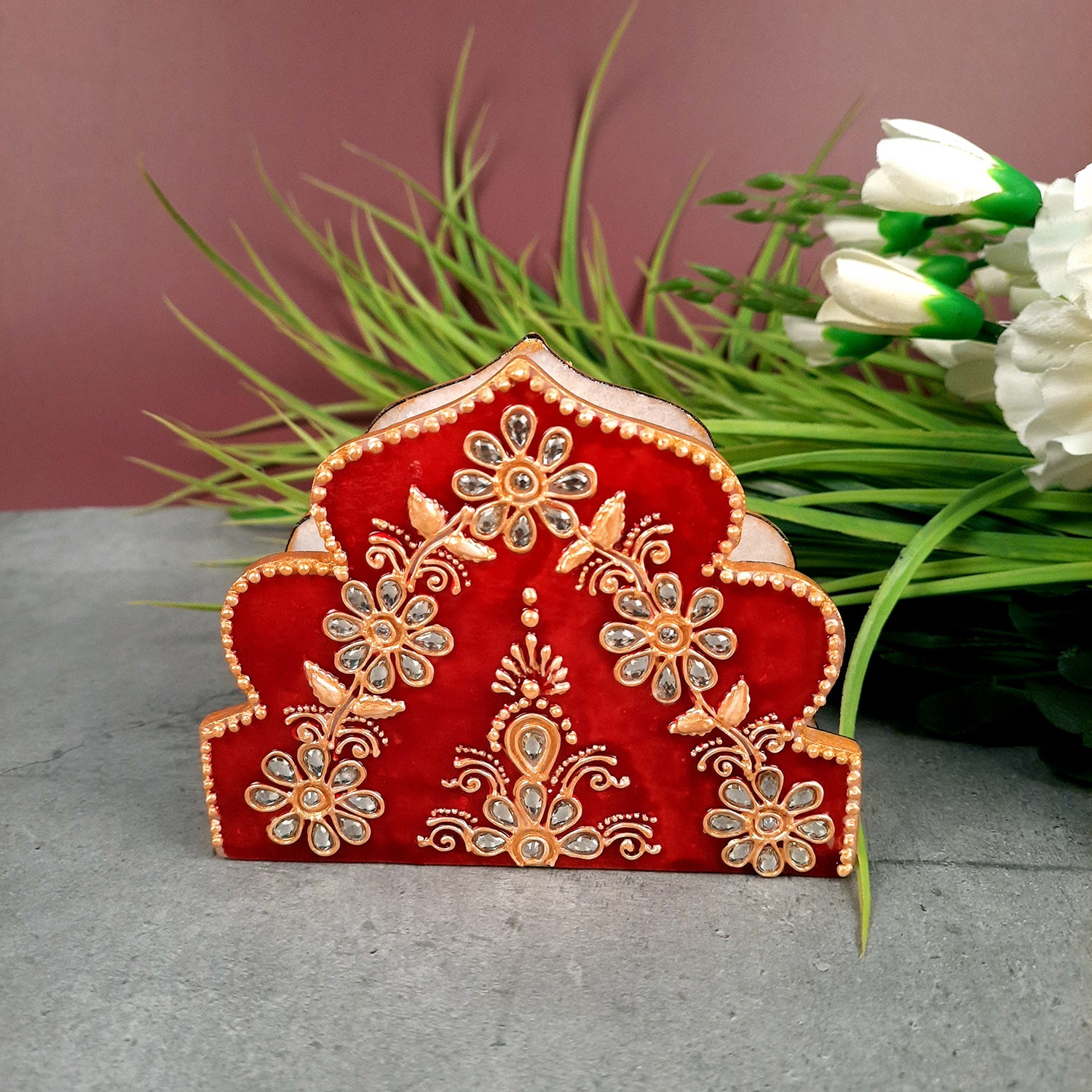 Tissue Paper Stand Marble | Napkin Holder | Tissue Dispenser Cum Holders with Intricate Handwork - For Home, Dining, Kitchen Decor & Gift - 5 Inch - Apkamart