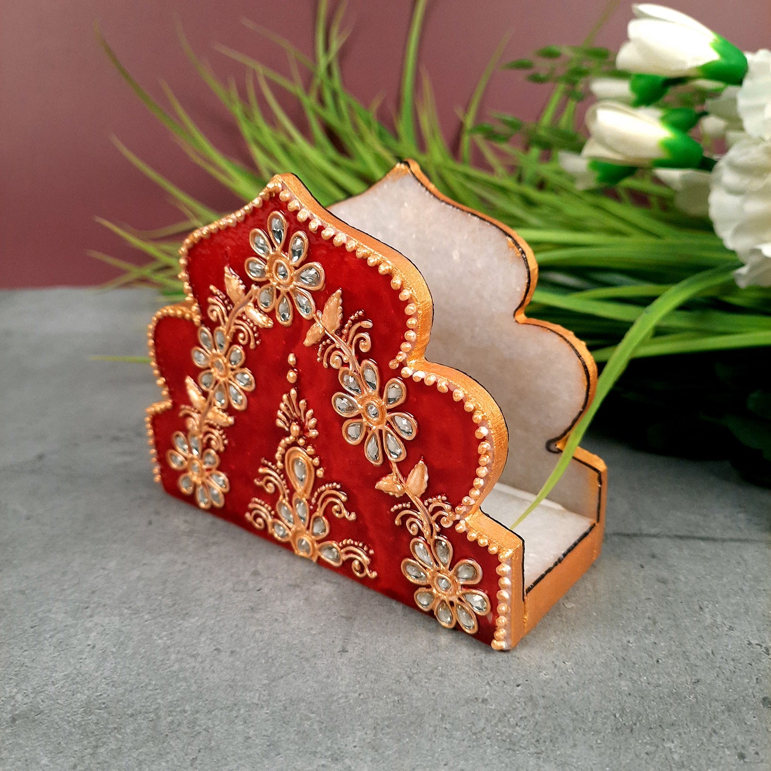 Tissue Paper Stand Marble | Napkin Holder | Tissue Dispenser Cum Holders with Intricate Handwork - For Home, Dining, Kitchen Decor & Gift - 5 Inch - Apkamart