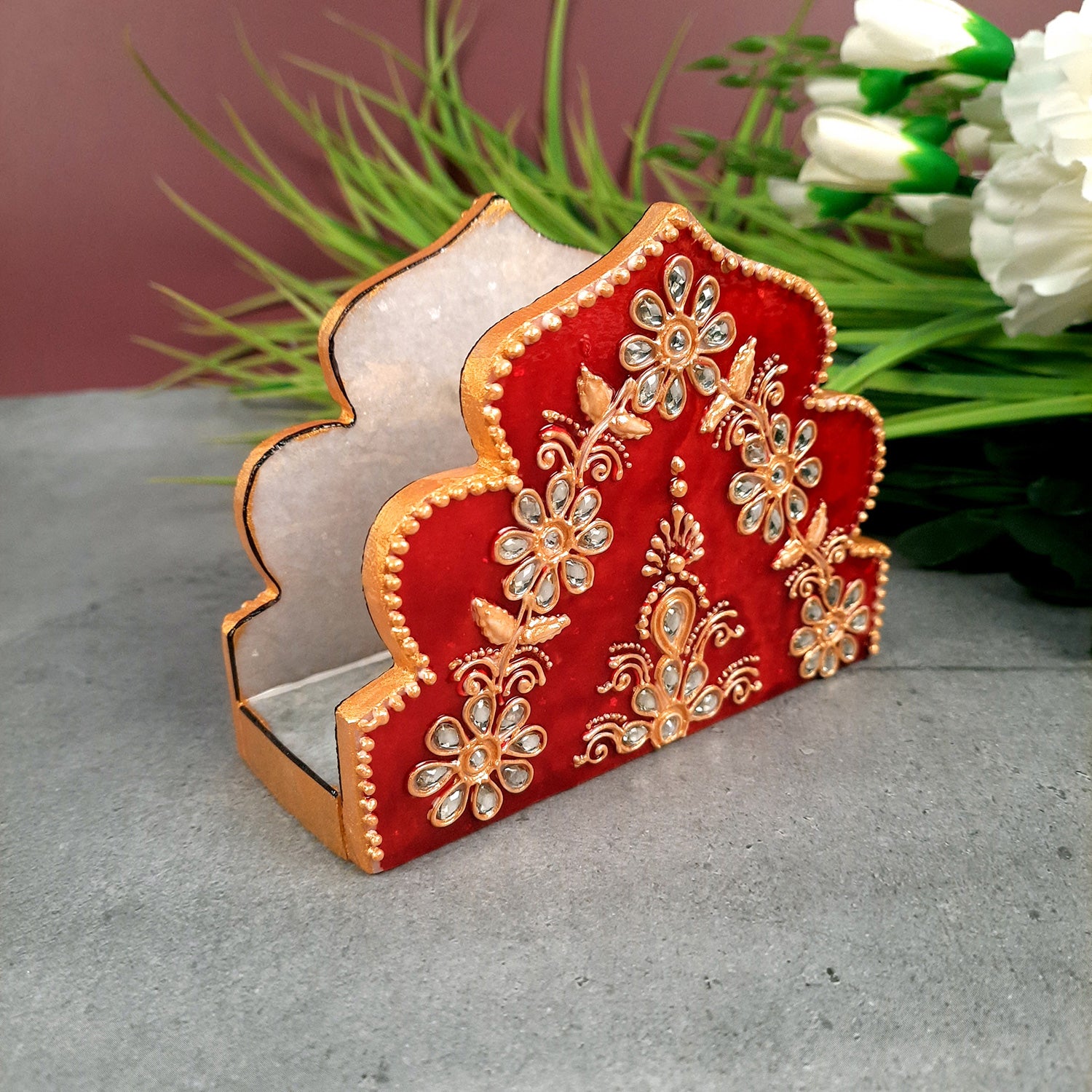 Tissue Paper Stand Marble | Napkin Holder | Tissue Dispenser Cum Holders with Intricate Handwork - For Home, Dining, Kitchen Decor & Gift - 5 Inch - Apkamart