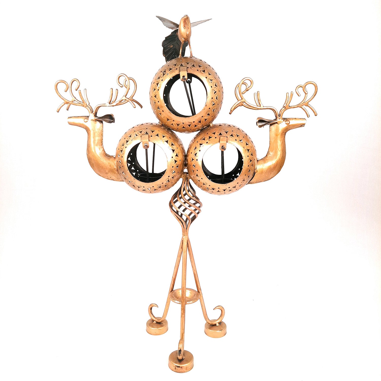 Tealight Holder Cum Decorative Showpiece - Deer Design | T Light Candle Stand with 3 Slots - For Home, Living Room, Corner Decor & Gifts - 24 Inch - Apkamart