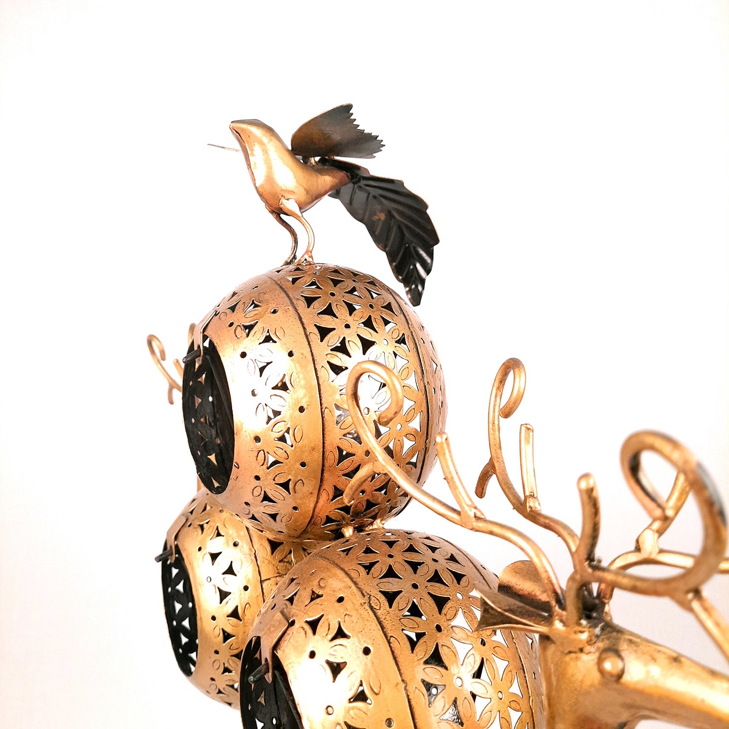 Tealight Holder Cum Decorative Showpiece - Deer Design | T Light Candle Stand with 3 Slots - For Home, Living Room, Corner Decor & Gifts - 24 Inch - Apkamart