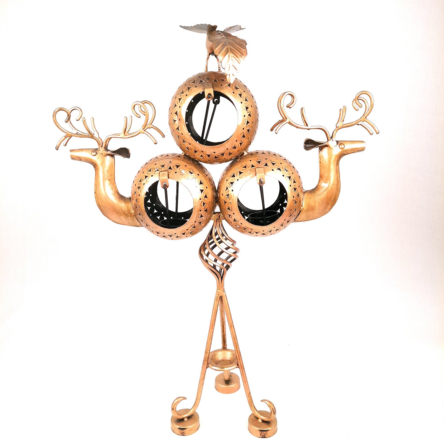 Tealight Holder Cum Decorative Showpiece - Deer Design | T Light Candle Stand with 3 Slots - For Home, Living Room, Corner Decor & Gifts - 24 Inch - Apkamart