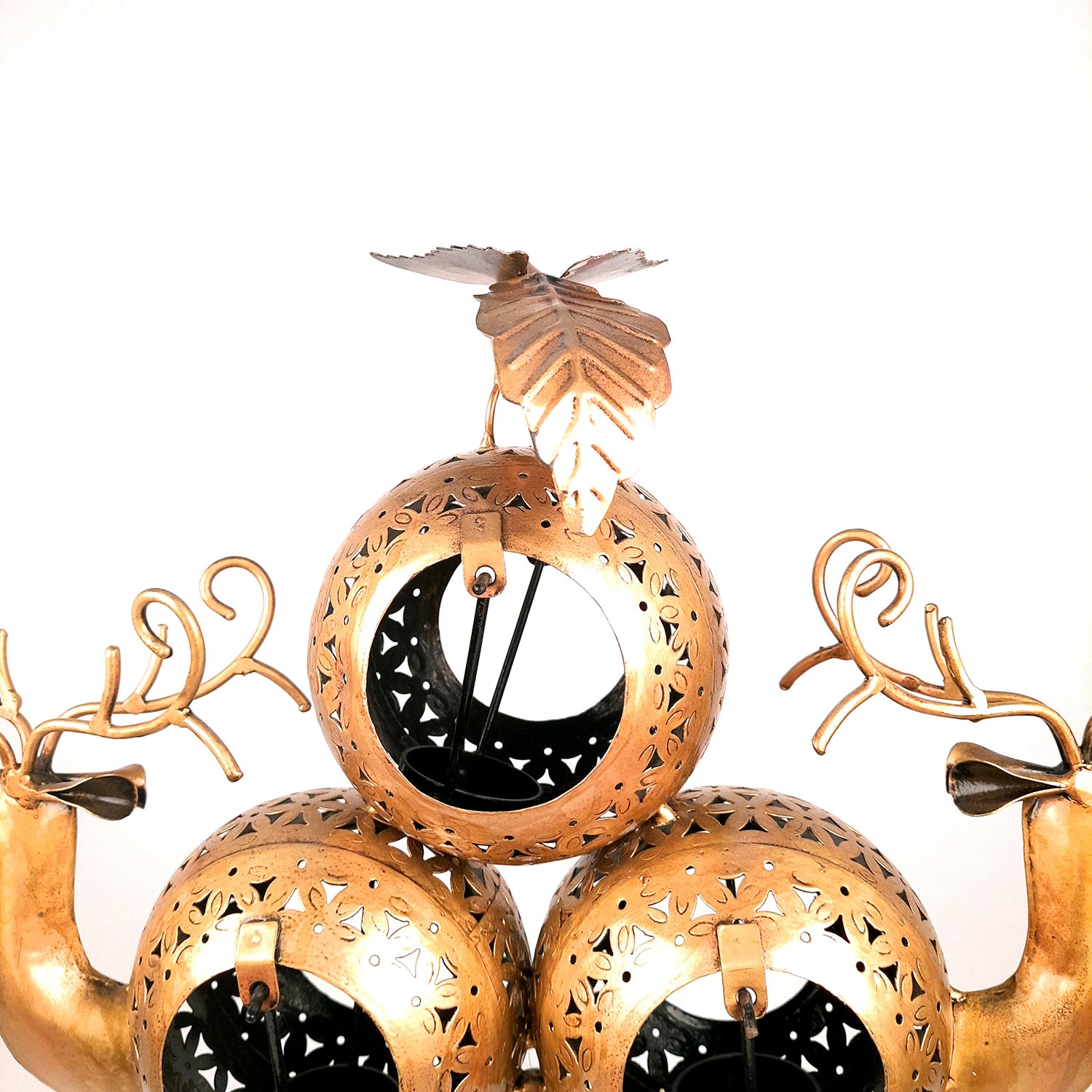 Tealight Holder Cum Decorative Showpiece - Deer Design | T Light Candle Stand with 3 Slots - For Home, Living Room, Corner Decor & Gifts - 24 Inch - Apkamart
