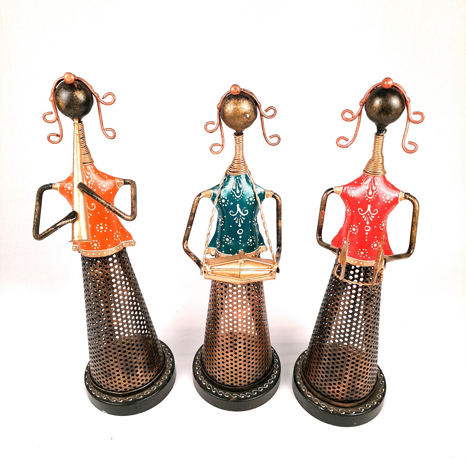 Tealight Holder - Musician Design | T Light Candle Holder - For Table & Shelf Decor - 14 inch (Set of 3) - Apkamart