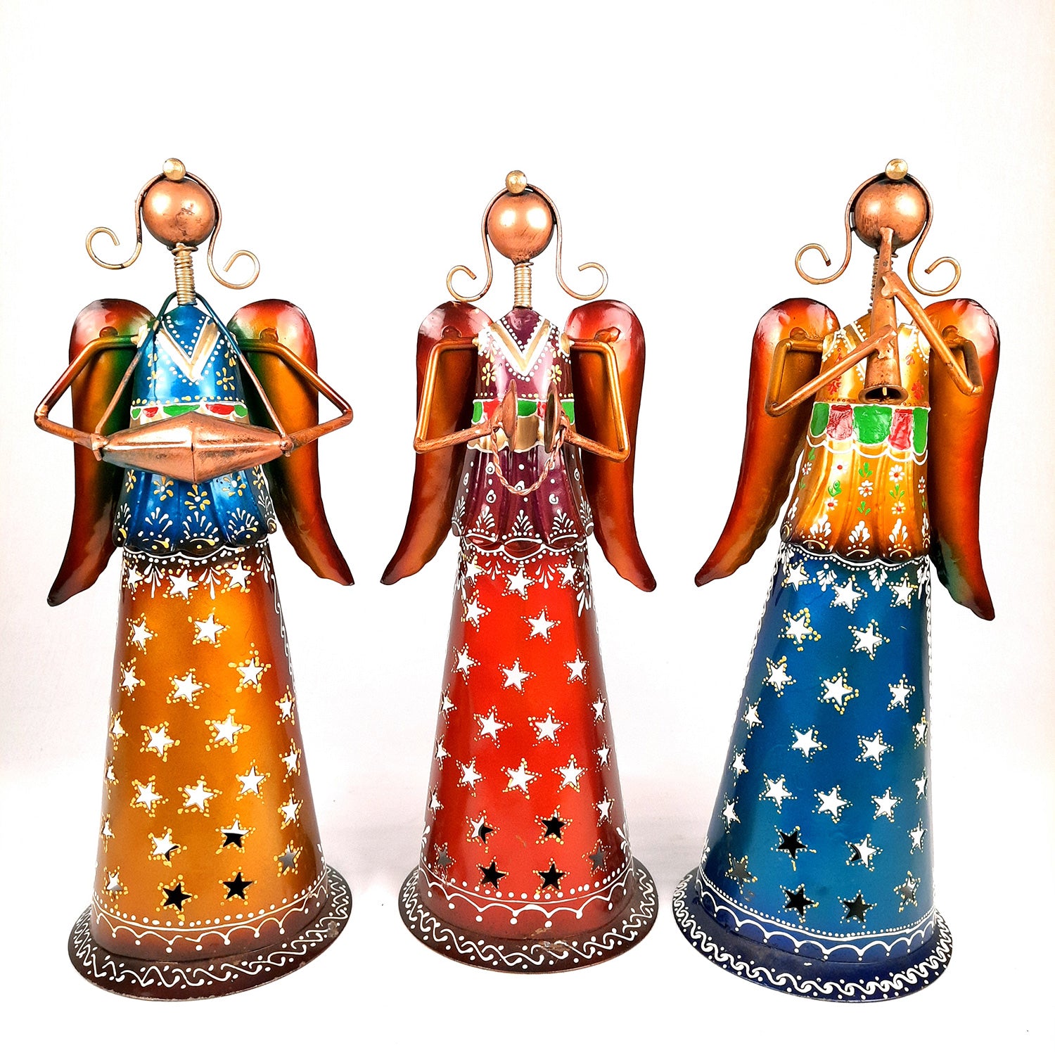 Tealight Holder Cum Decorative Showpiece - Angel Design | T Light Candle Holder - for Table, Shelf, Home, Living Room Decor & Gifts - 13 Inch (Set of 3)
