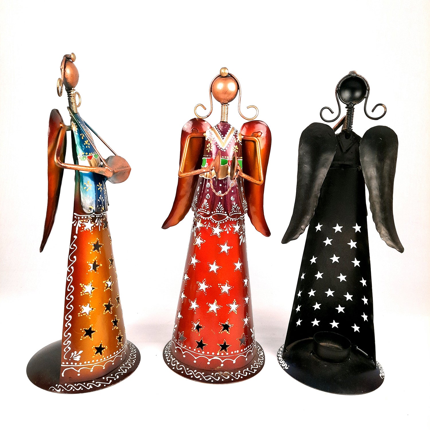 Tealight Holder Cum Decorative Showpiece - Angel Design | T Light Candle Holder - for Table, Shelf, Home, Living Room Decor & Gifts - 13 Inch (Set of 3)