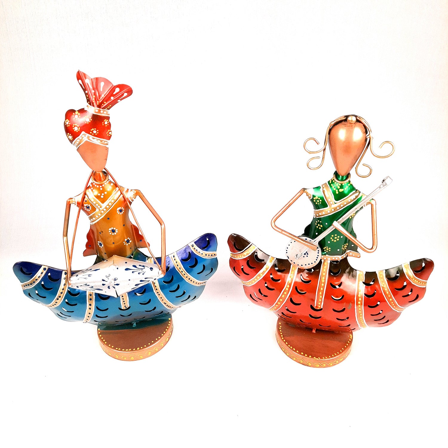 Tea Light Candle Holders - Musician Design | T Light Holder Cum Decorative Showpiece - For Table, Living Room, Shelf Decor & Gift - 14 Inch (Set of 2) - apkamart