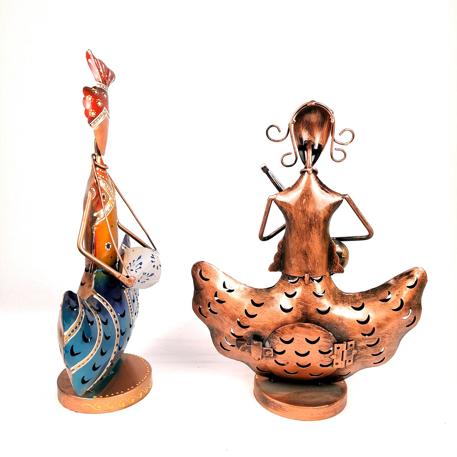 Tea Light Candle Holders - Musician Design | T Light Holder Cum Decorative Showpiece - For Table, Living Room, Shelf Decor & Gift - 14 Inch (Set of 2) - apkamart