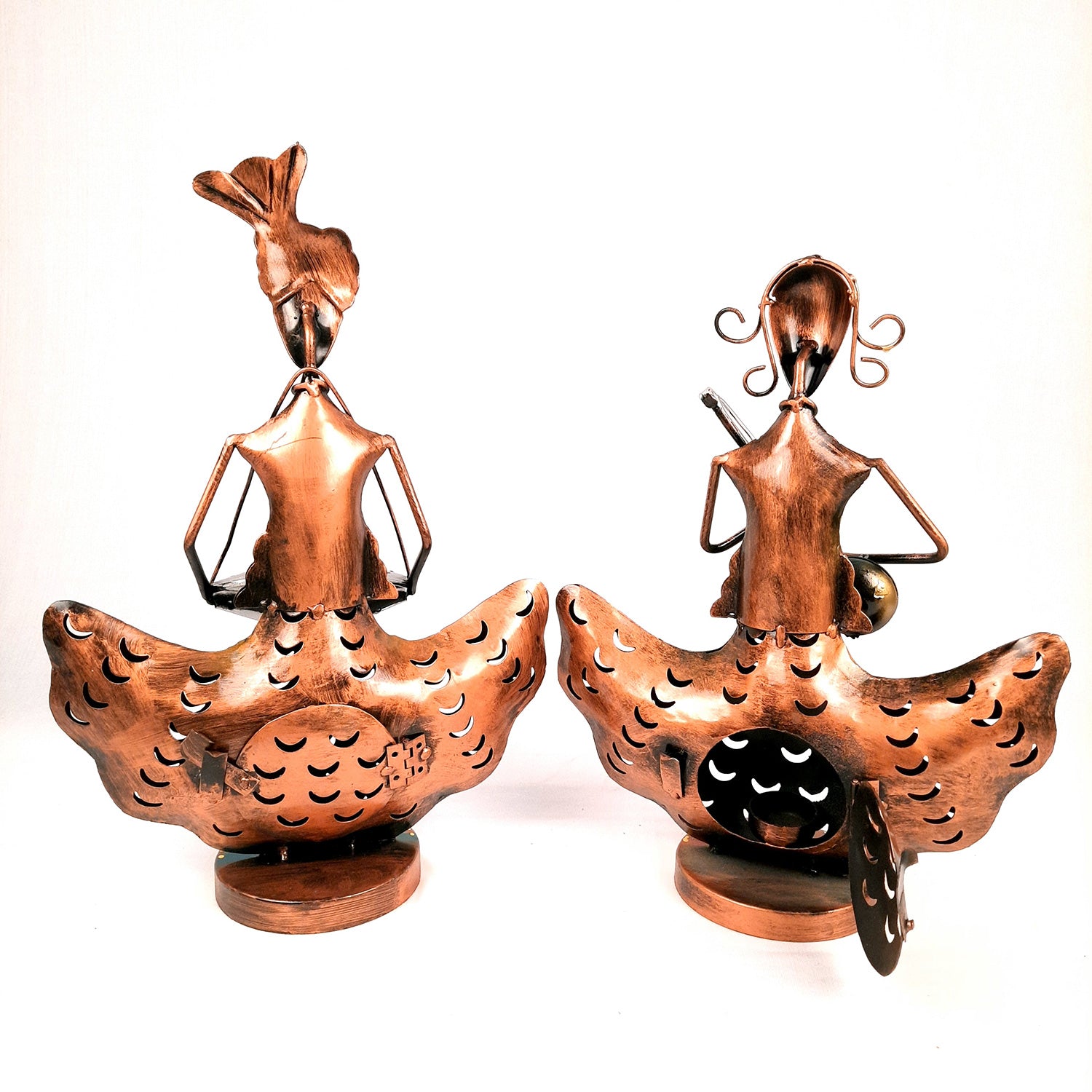 Tea Light Candle Holders - Musician Design | T Light Holder Cum Decorative Showpiece - For Table, Living Room, Shelf Decor & Gift - 14 Inch (Set of 2) - apkamart