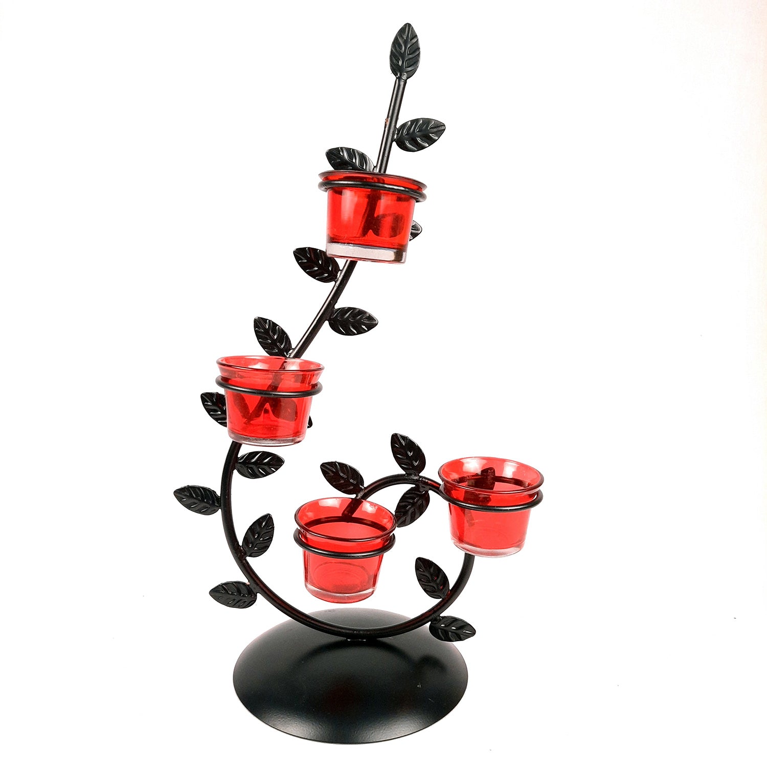 Tea Light Candle Holder With 4 Glass Votive | T Light Stand - for Living Room, Table, Home Decor & Gifts - 17 Inch - Apkamart