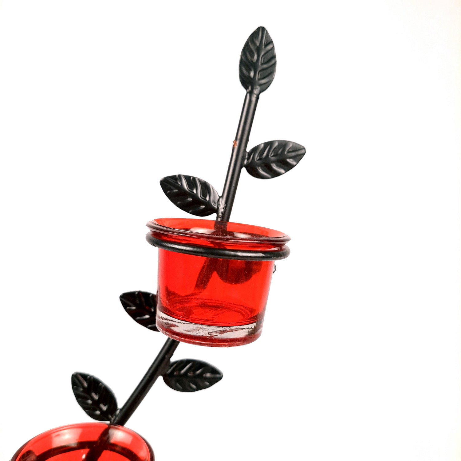 Tea Light Candle Holder With 4 Glass Votive | T Light Stand - for Living Room, Table, Home Decor & Gifts - 17 Inch - Apkamart