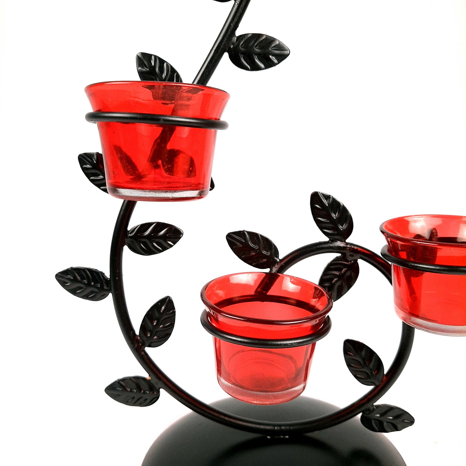 Tea Light Candle Holder With 4 Glass Votive | T Light Stand - for Living Room, Table, Home Decor & Gifts - 17 Inch - Apkamart