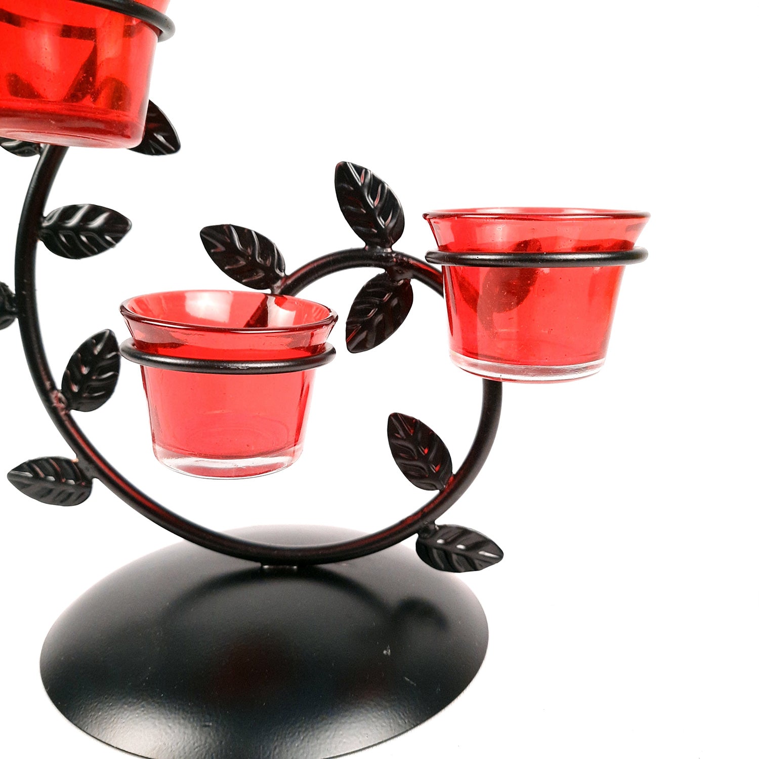 Tea Light Candle Holder With 4 Glass Votive | T Light Stand - for Living Room, Table, Home Decor & Gifts - 17 Inch - Apkamart