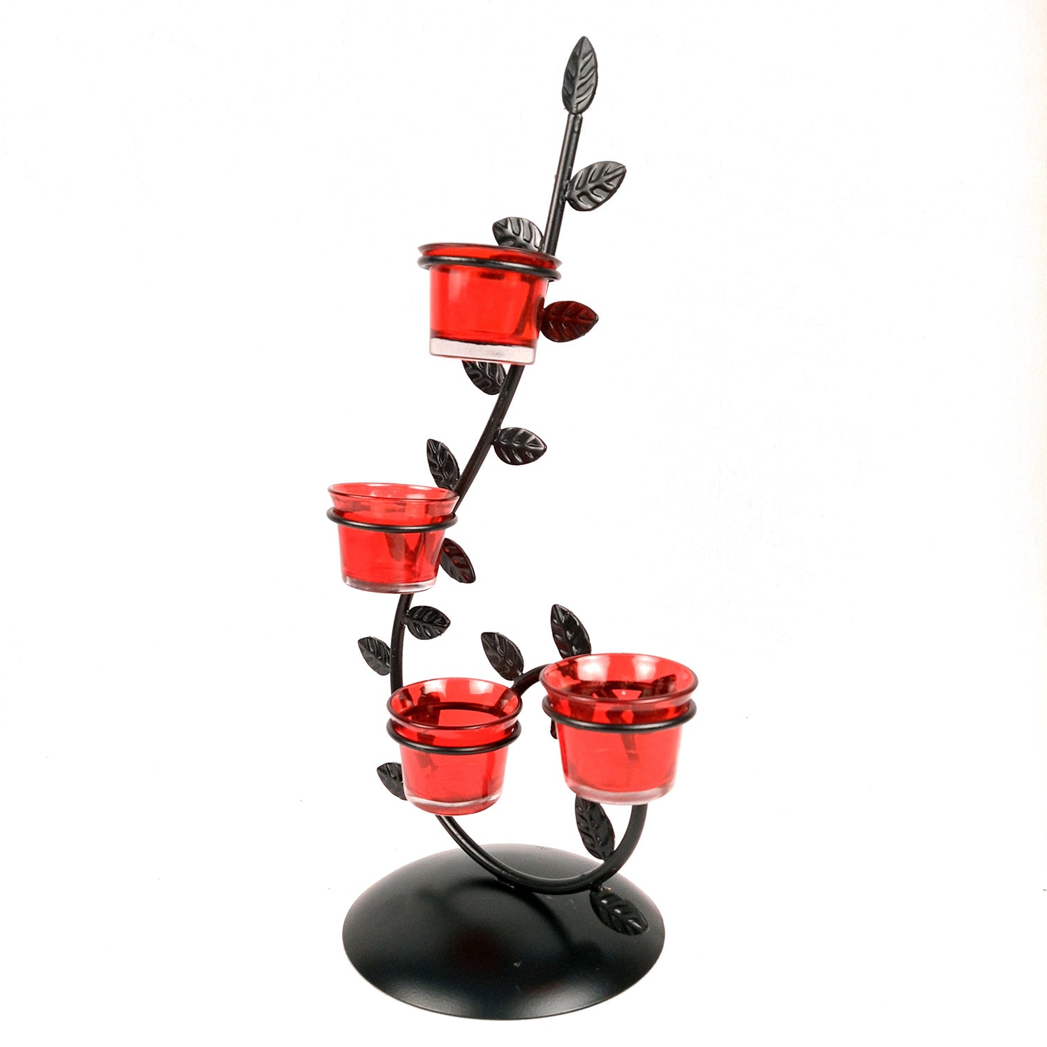 Tea Light Candle Holder With 4 Glass Votive | T Light Stand - for Living Room, Table, Home Decor & Gifts - 17 Inch - Apkamart