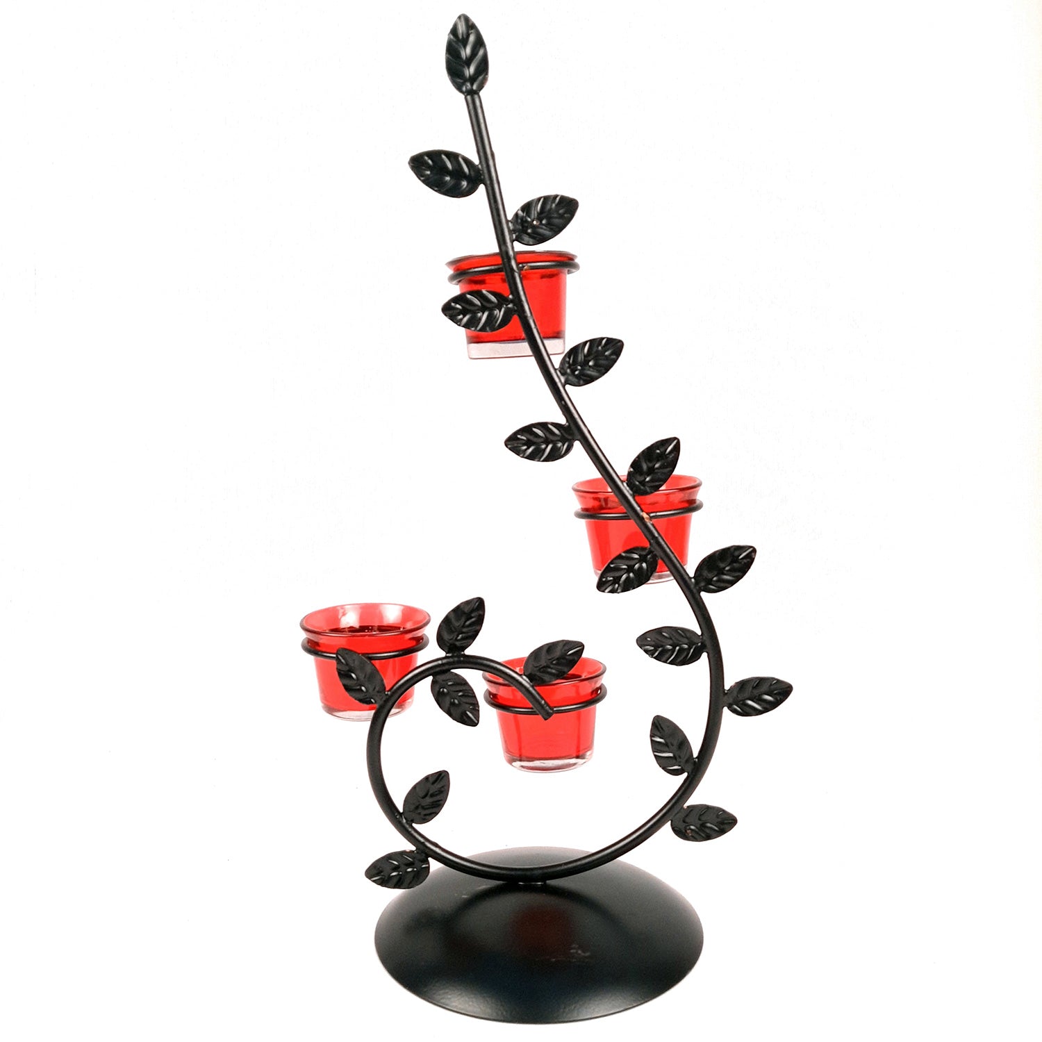 Tea Light Candle Holder With 4 Glass Votive | T Light Stand - for Living Room, Table, Home Decor & Gifts - 17 Inch - Apkamart