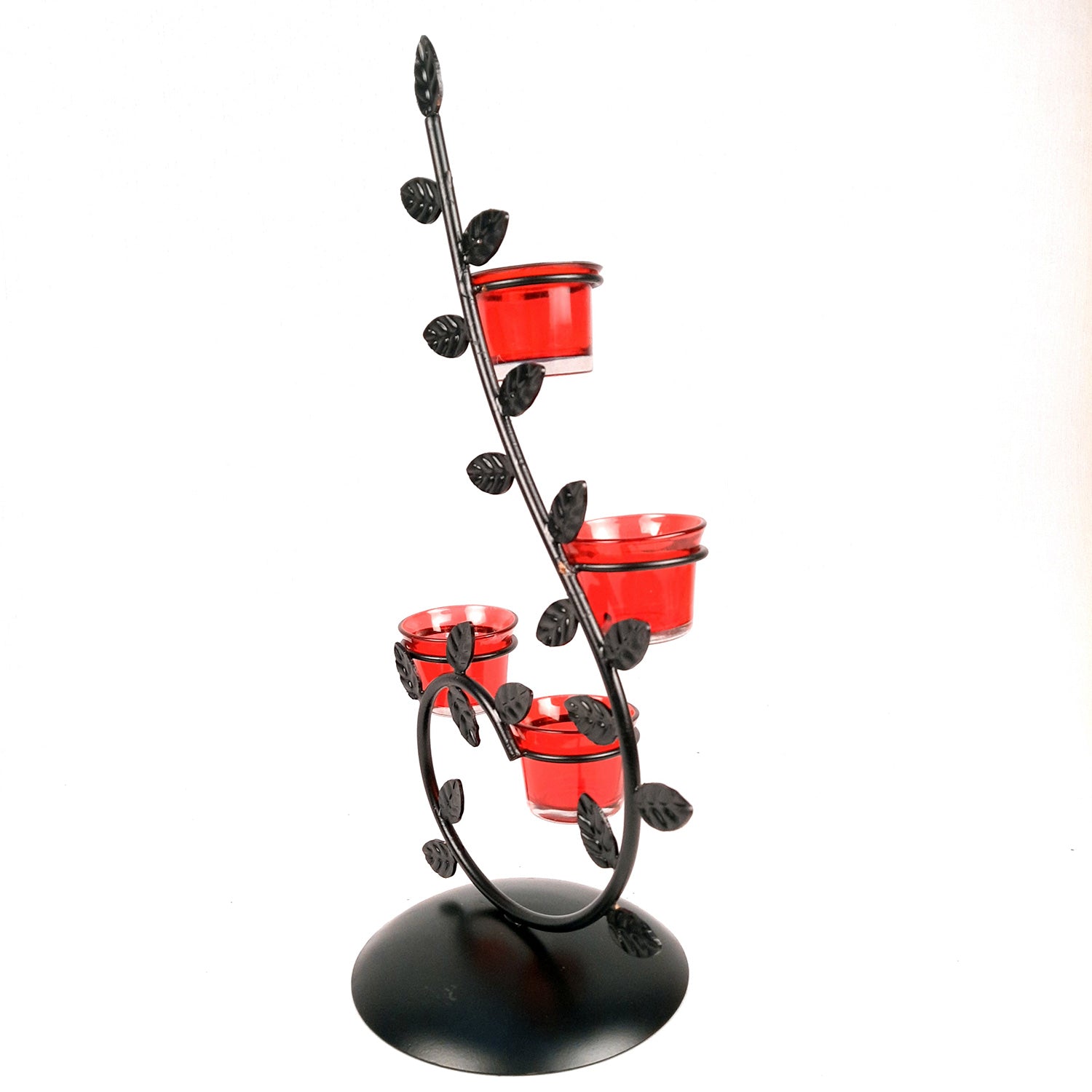 Tea Light Candle Holder With 4 Glass Votive | T Light Stand - for Living Room, Table, Home Decor & Gifts - 17 Inch - Apkamart