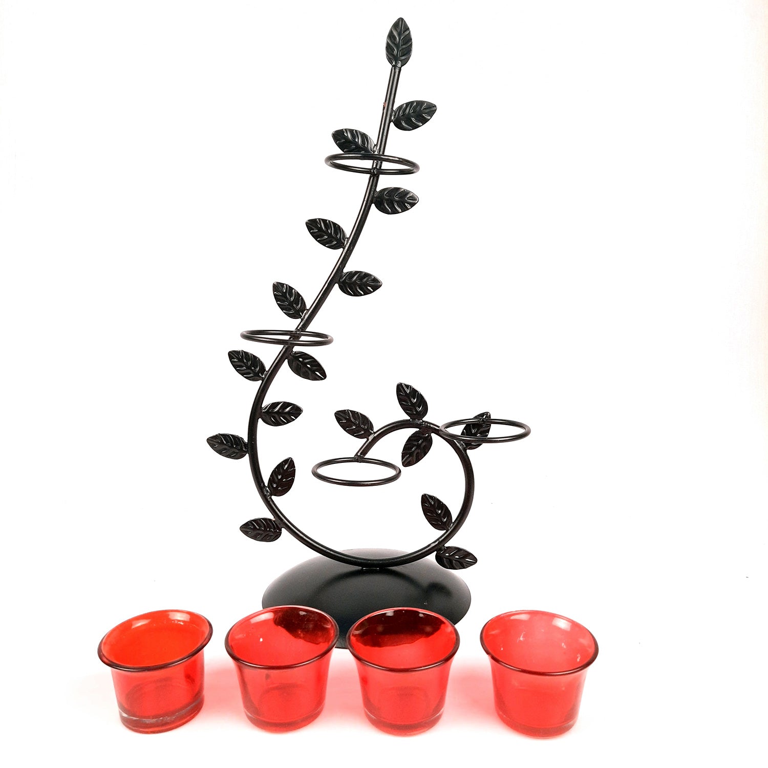 Tea Light Candle Holder With 4 Glass Votive | T Light Stand - for Living Room, Table, Home Decor & Gifts - 17 Inch - Apkamart